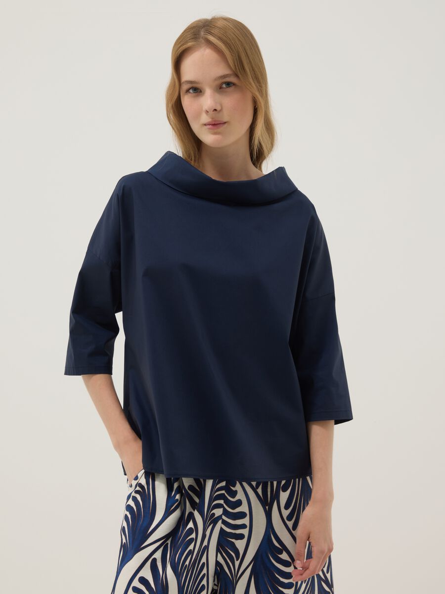 Blue stretch cotton top_0