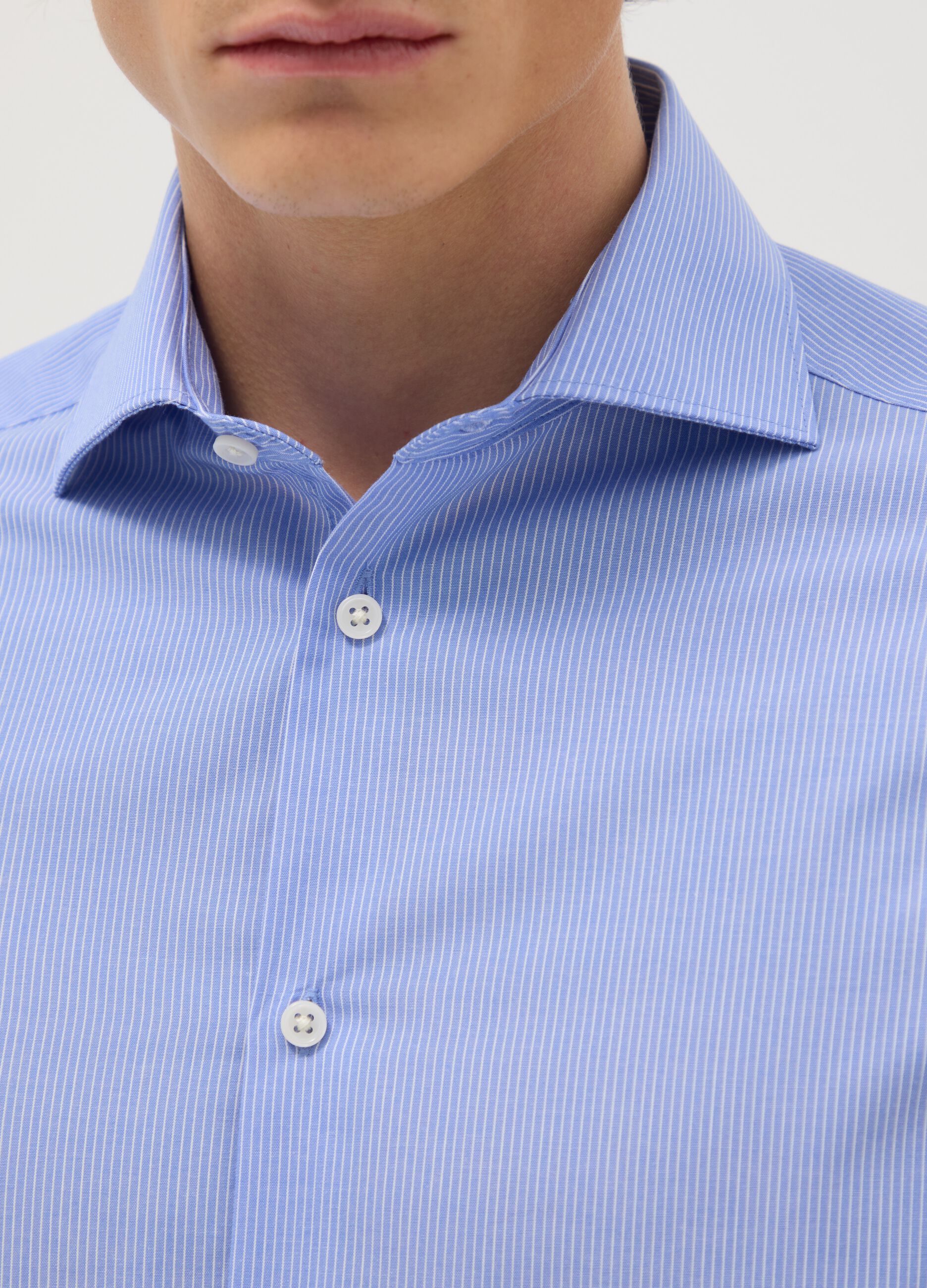 Slim Fit Blue Cotton Blend Shirt