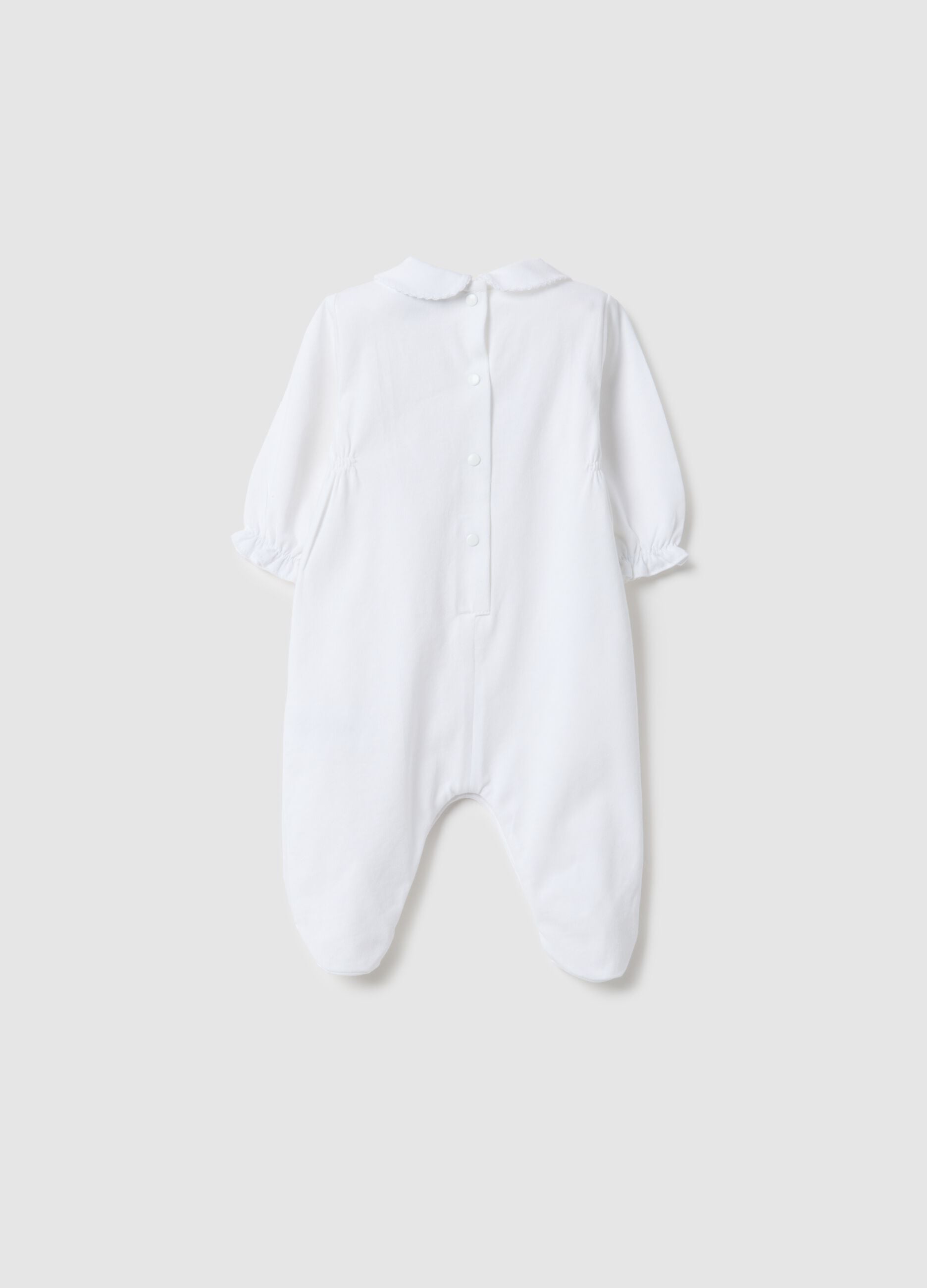 Baby girl's white pure cotton romper with embroidery and buttons