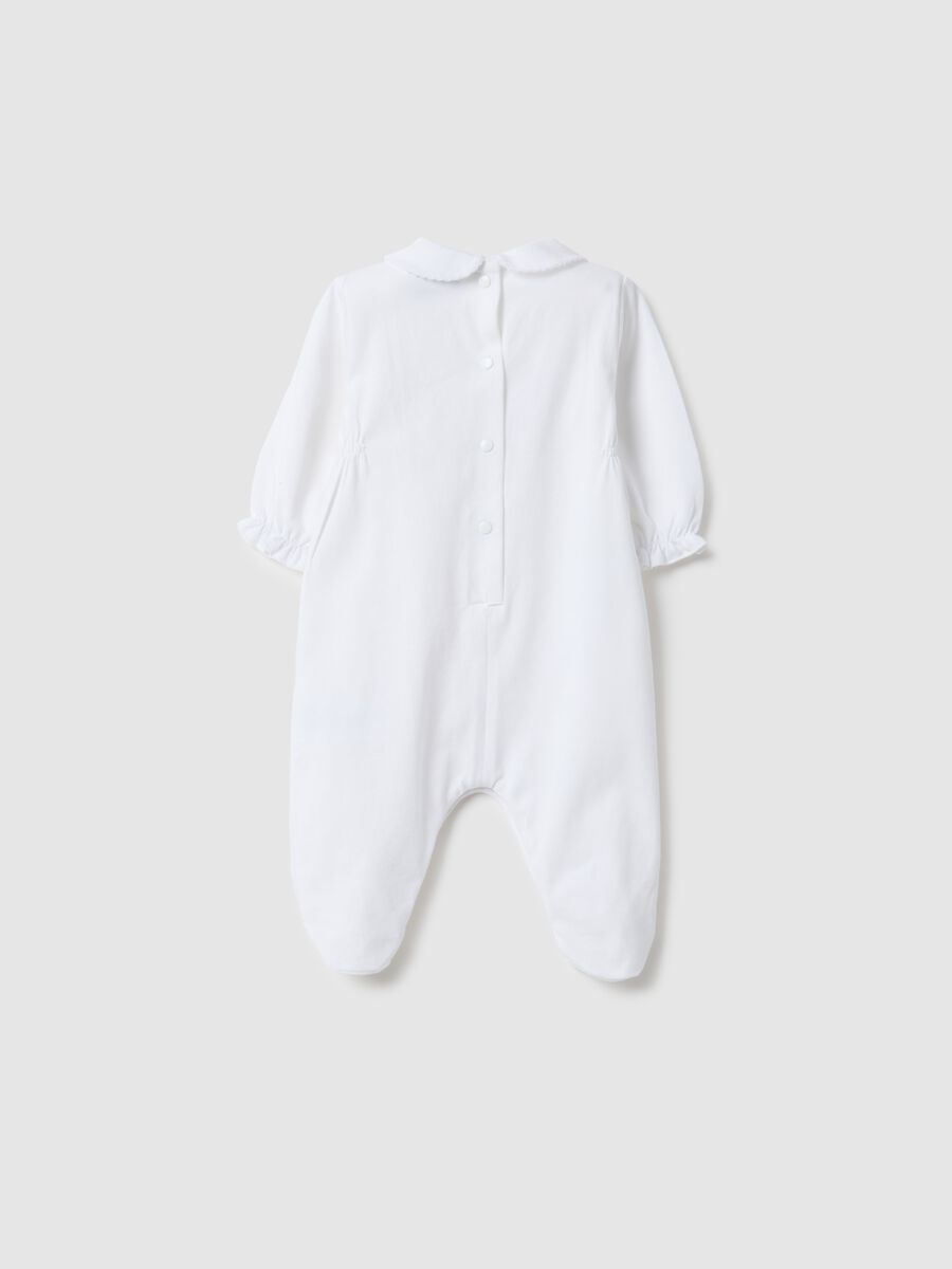 Baby girl's white pure cotton romper with embroidery and buttons_1