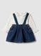 Blue and white cotton-viscose blend set with classic collar for baby girl_0