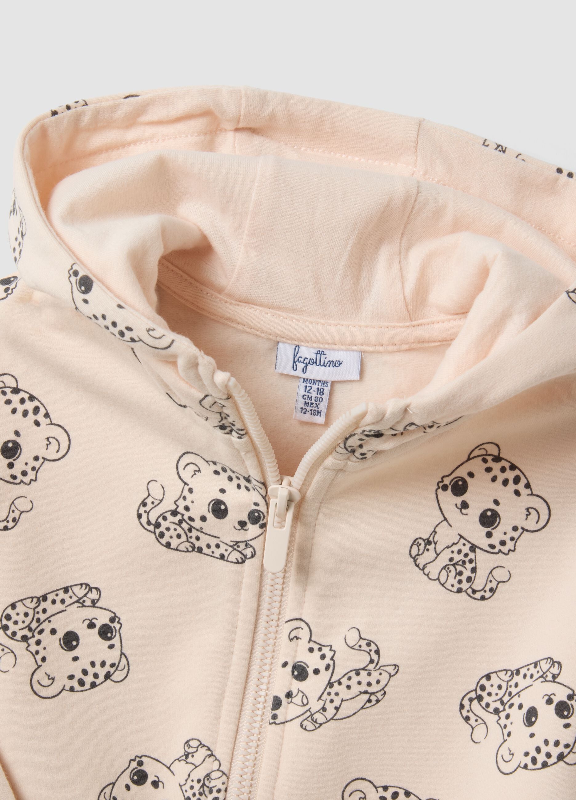 Pink stretch cotton zip-up hoodie with all-over print for baby girl