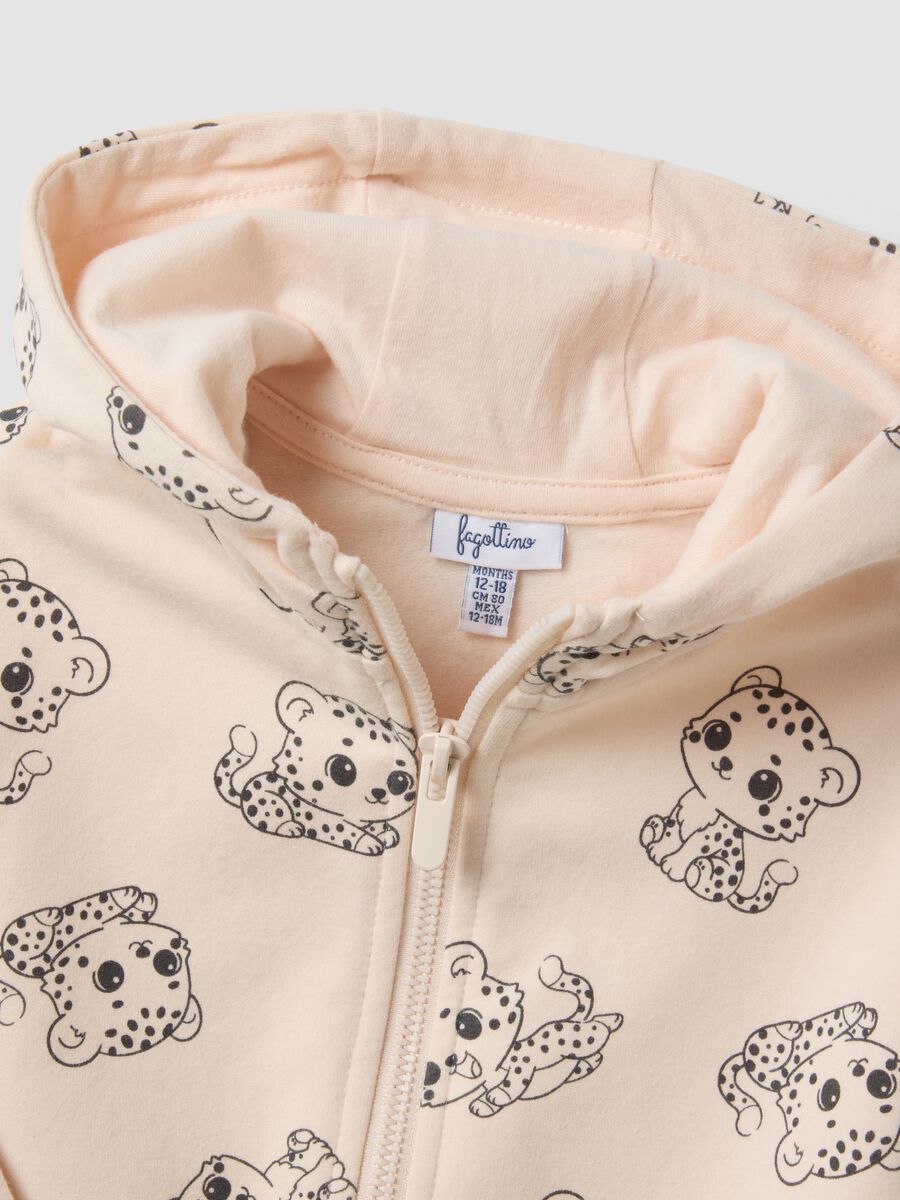 Felpa rosa con cappuccio in cotone elasticizzato con zip e stampa all over per bimba_2