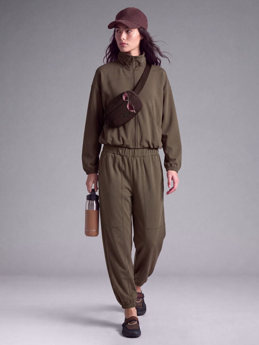Full-zip verde corta in tessuto soft-touch con collo rialzato ALTAVIA STUDIO_0