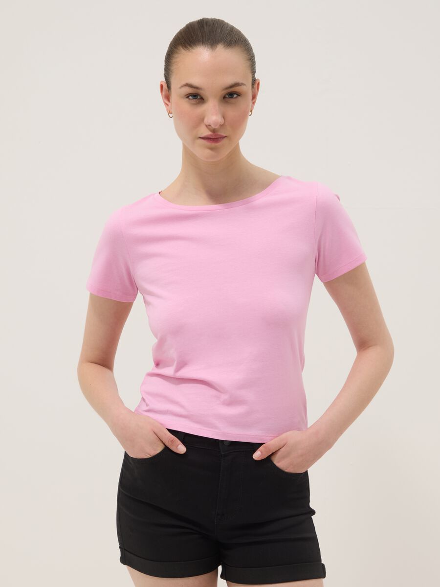Pink pure cotton T-shirt with crew neck_0