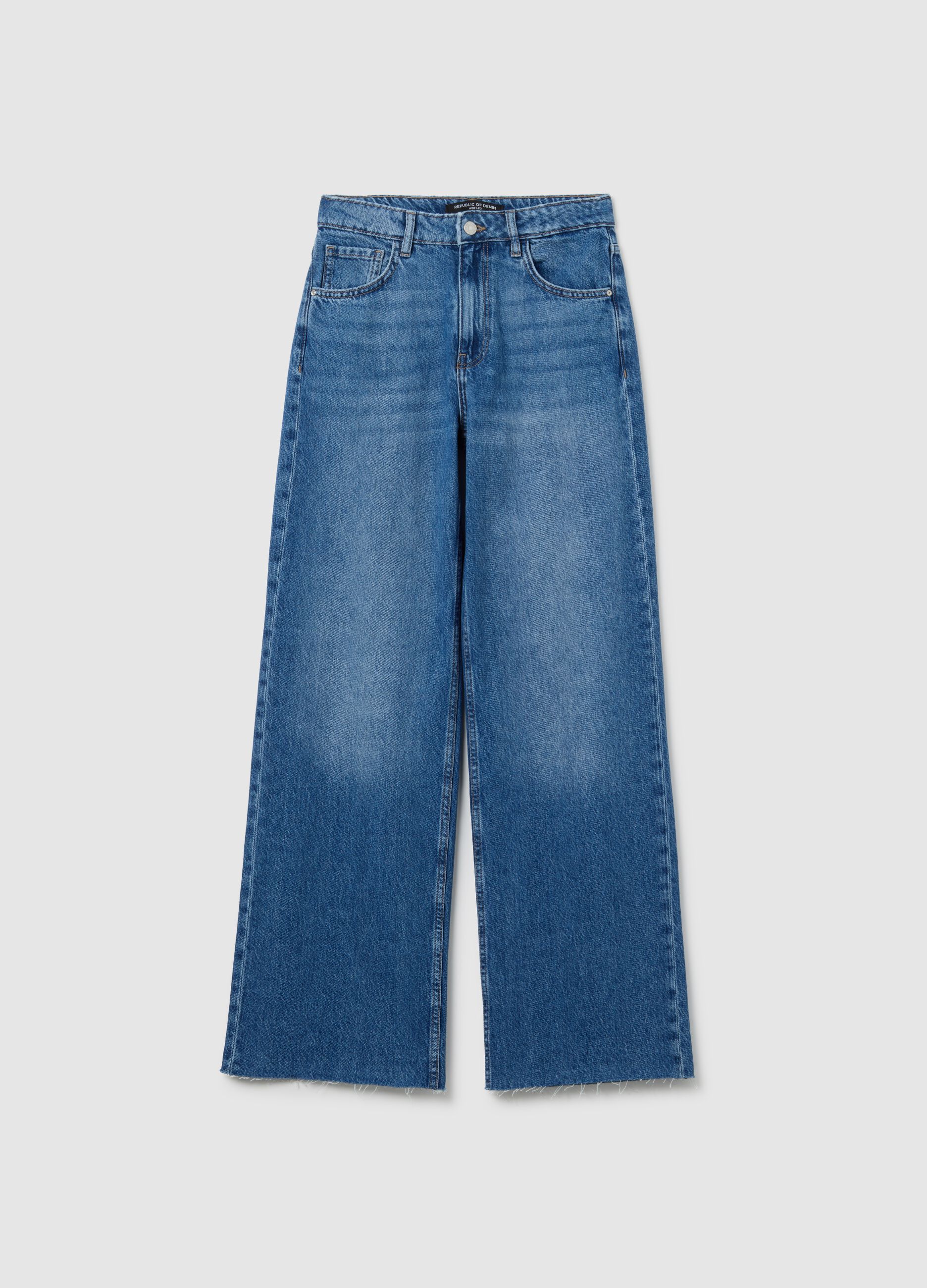 Wide leg blue jeans in pure cotton