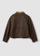 Brown cotton-blend jacket with contrast collar for girls_5