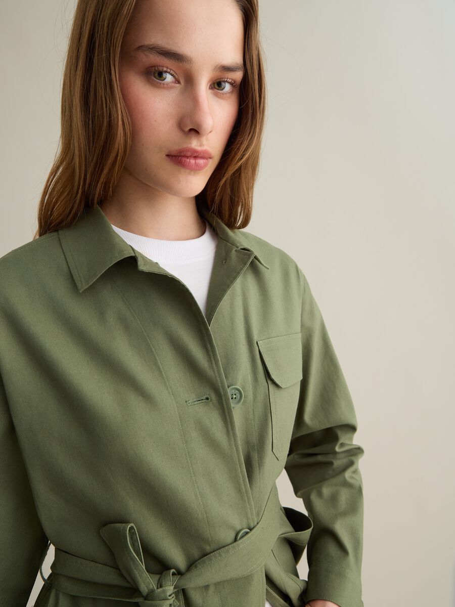 Women&rsquo;s green regular-fit jacket in cotton and linen blend_2