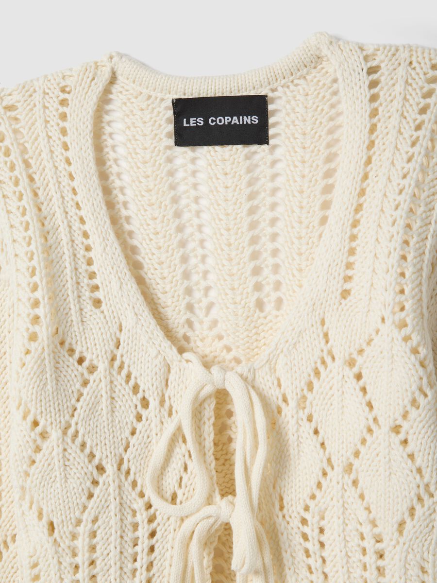 White Cotton Lace Cardigan Regular Fit Deep V_5