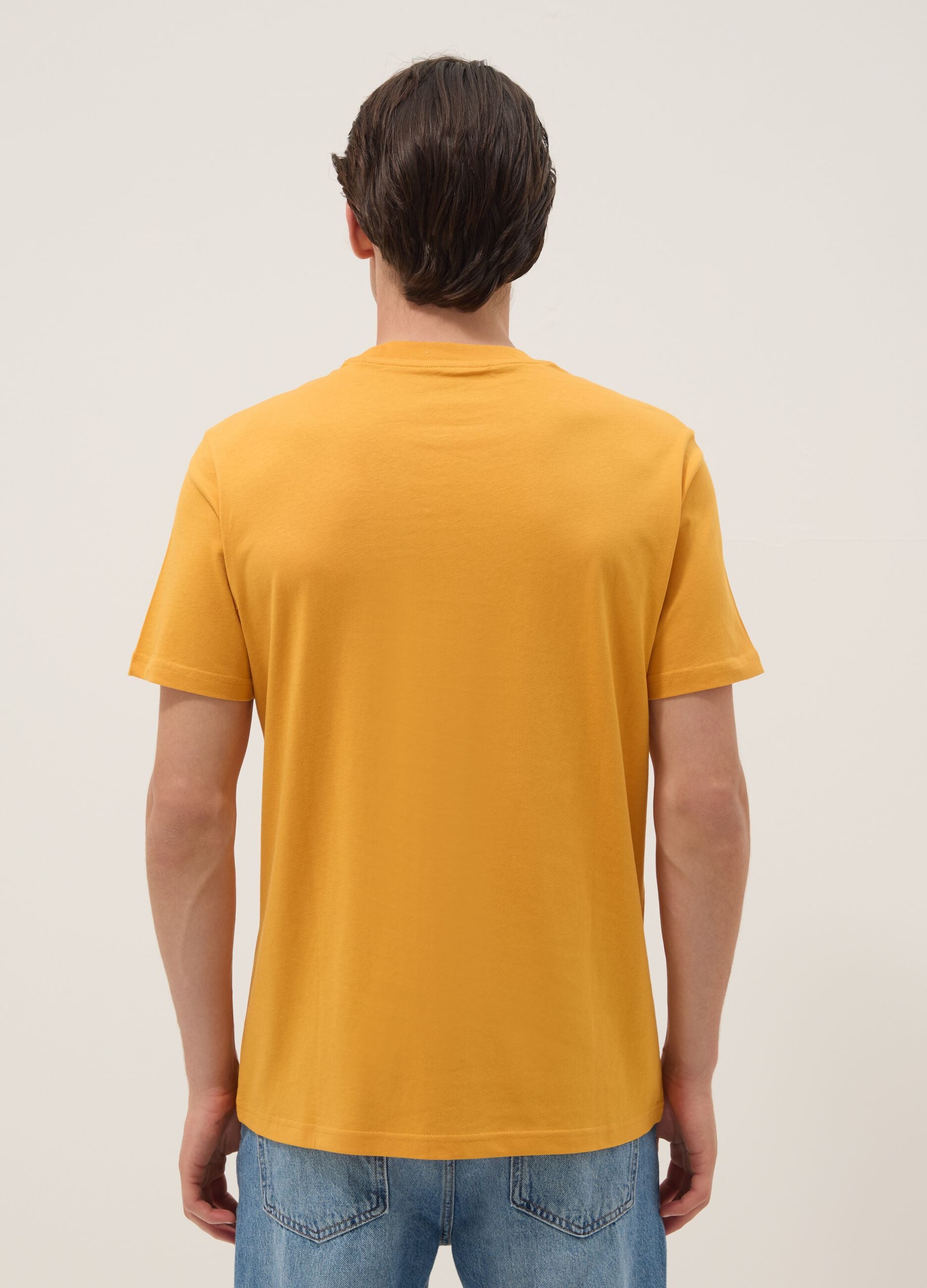 Orange pure cotton T-shirt with front print, regular fit