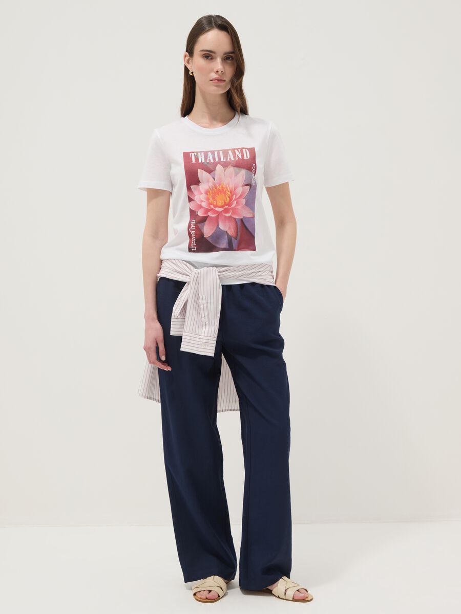 White pure cotton T-shirt with floral print_2