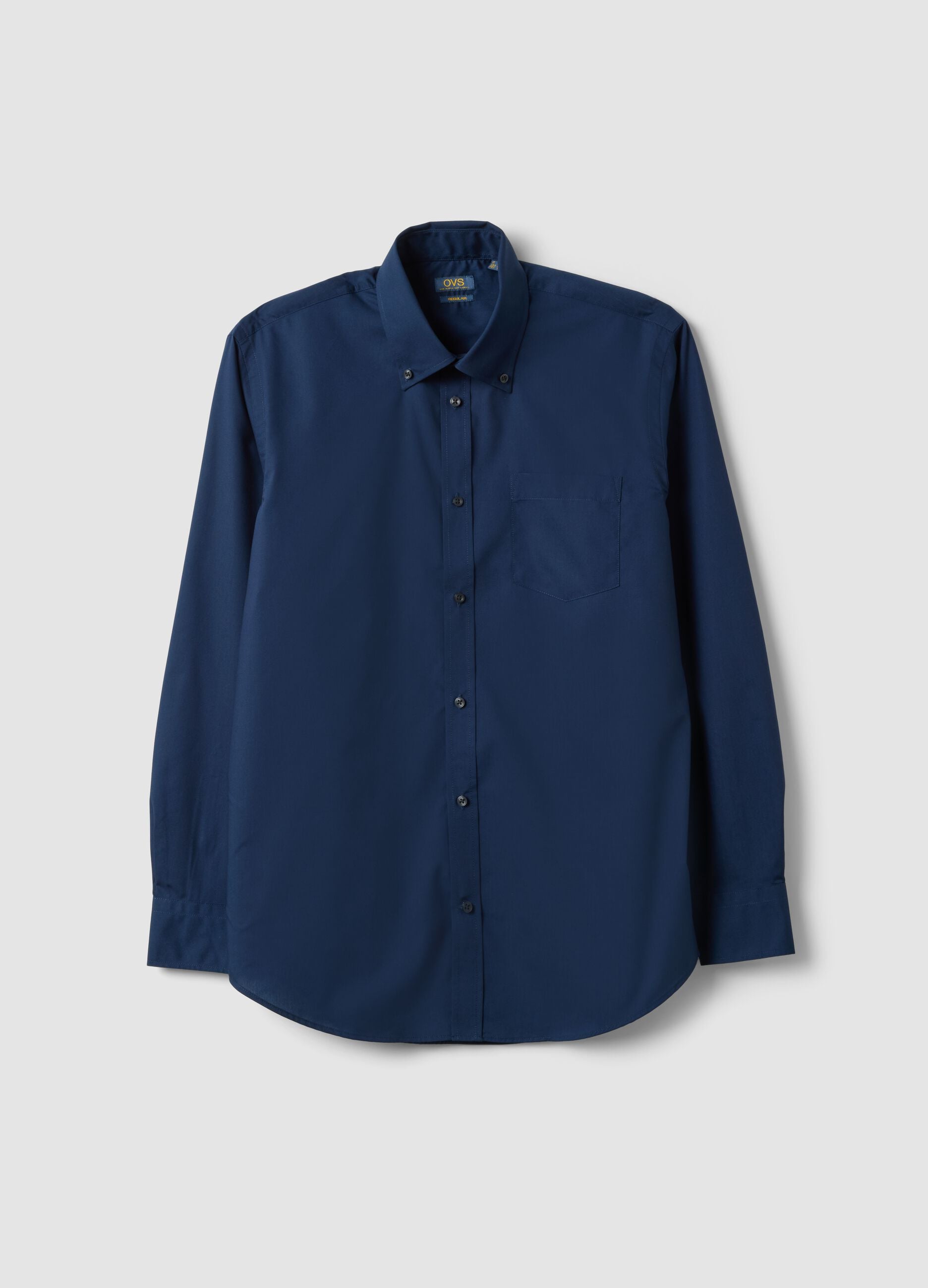 Blue regular-fit easy-iron shirt with button-down collar