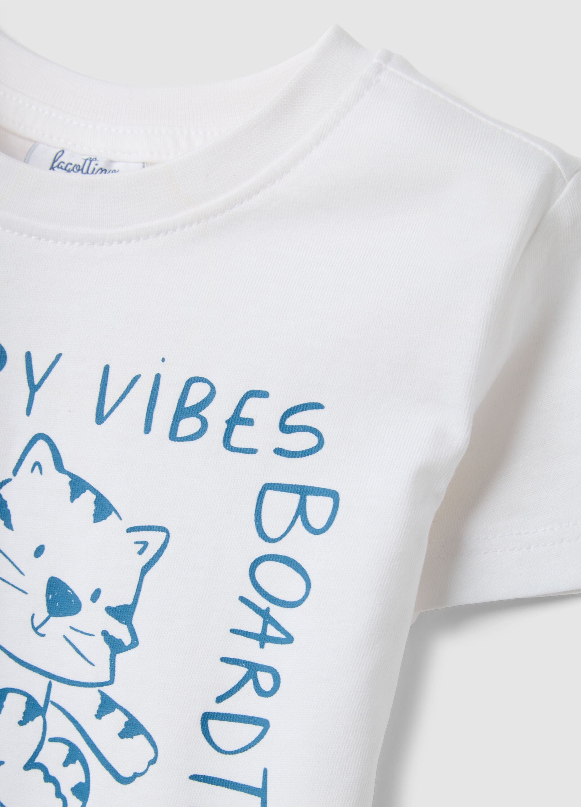 White pure cotton children's T-shirt, regular fit with print