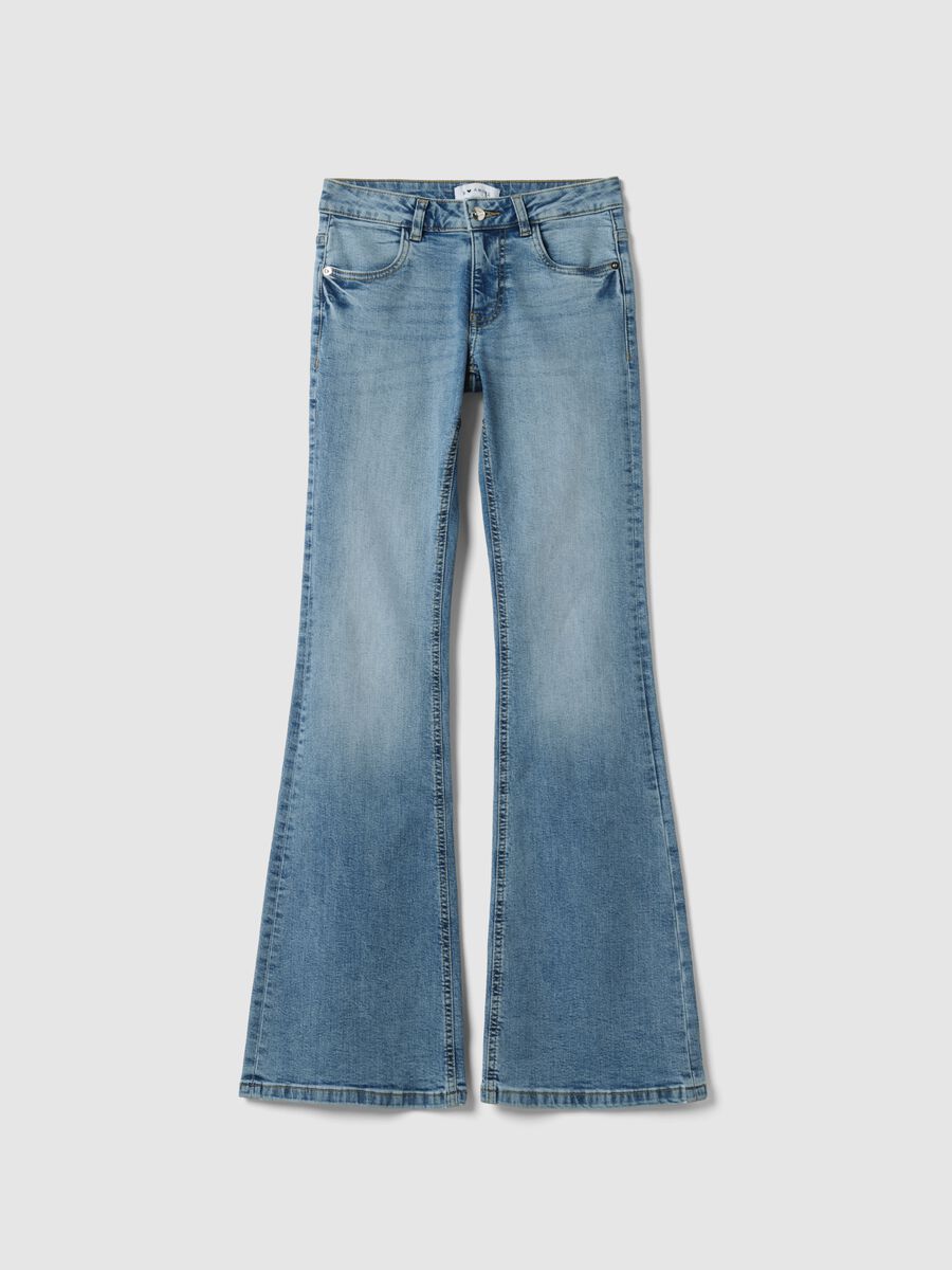 Light blue stretch cotton denim flare trousers_4