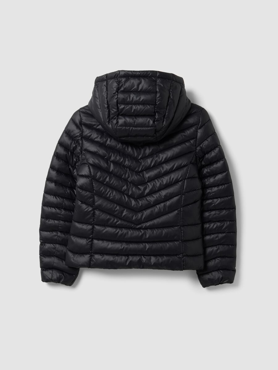 Giacca Ultralight imbottita nera con cappuccio e zip per ragazza_1