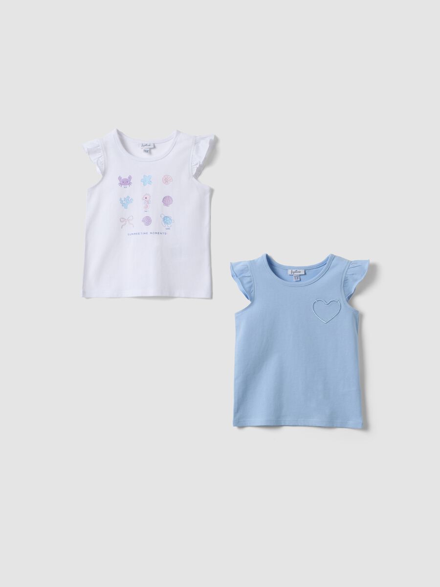 Bipack tank top multicolor in puro cotone da bimba con volant_0