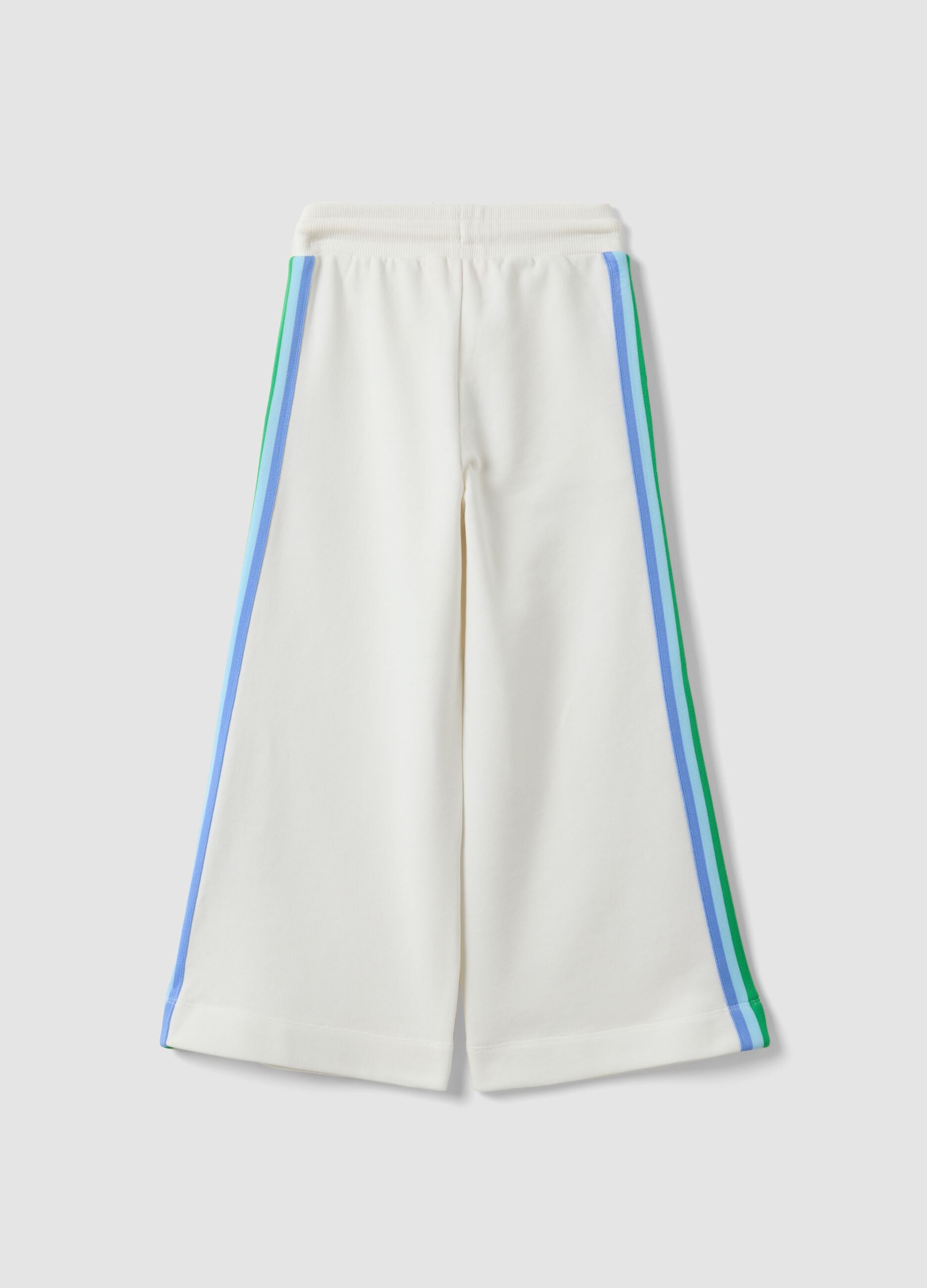 White wide-leg cotton-blend trousers with rainbow piping