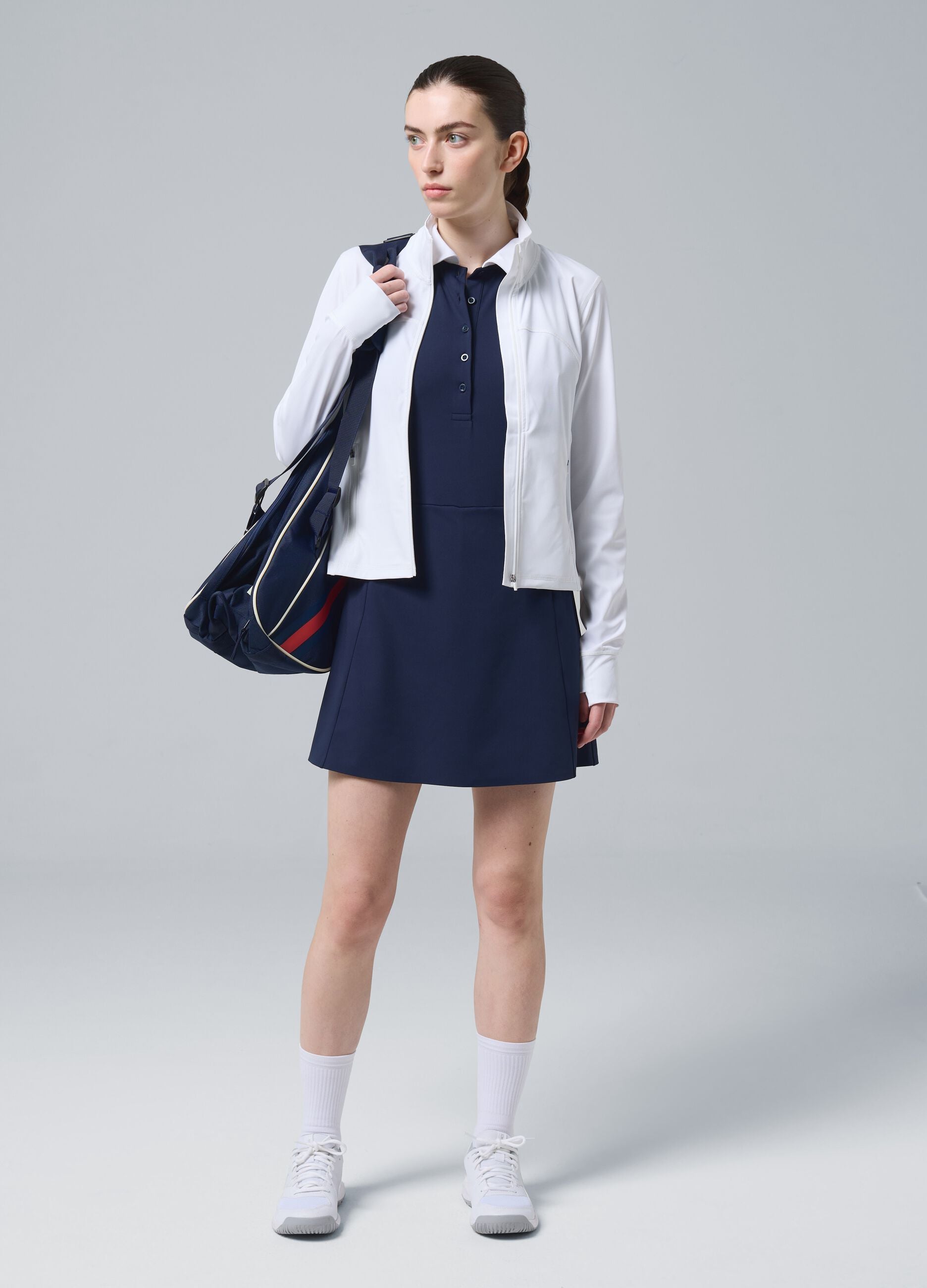 White ALTAVIA COURT full-zip sweatshirt in stretch technical fabric
