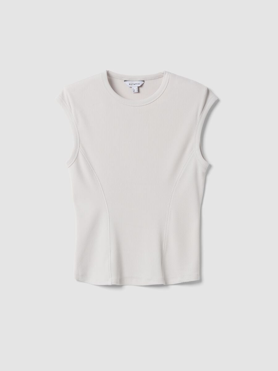 White ribbed stretch-modal fitted T-shirt ALTAVIA STUDIO_5