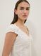 White stretch cotton blouse with buttons and ruffles, regular fit_3
