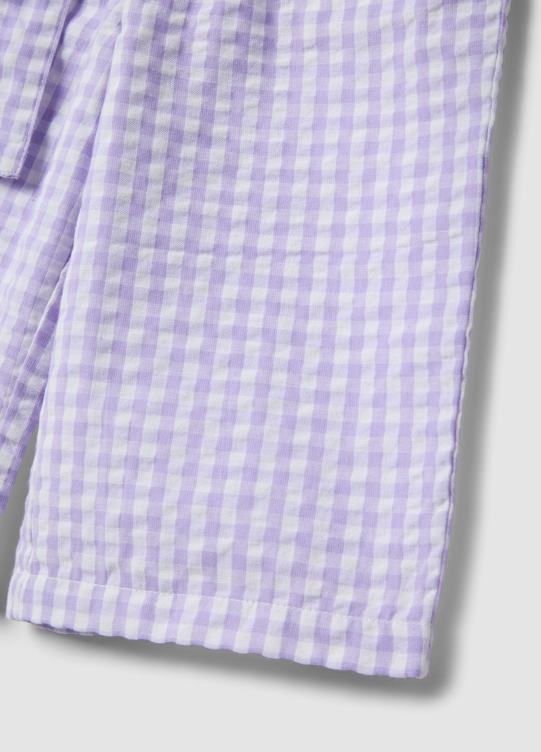 Girls' wide leg multicoloured check pure cotton trousers