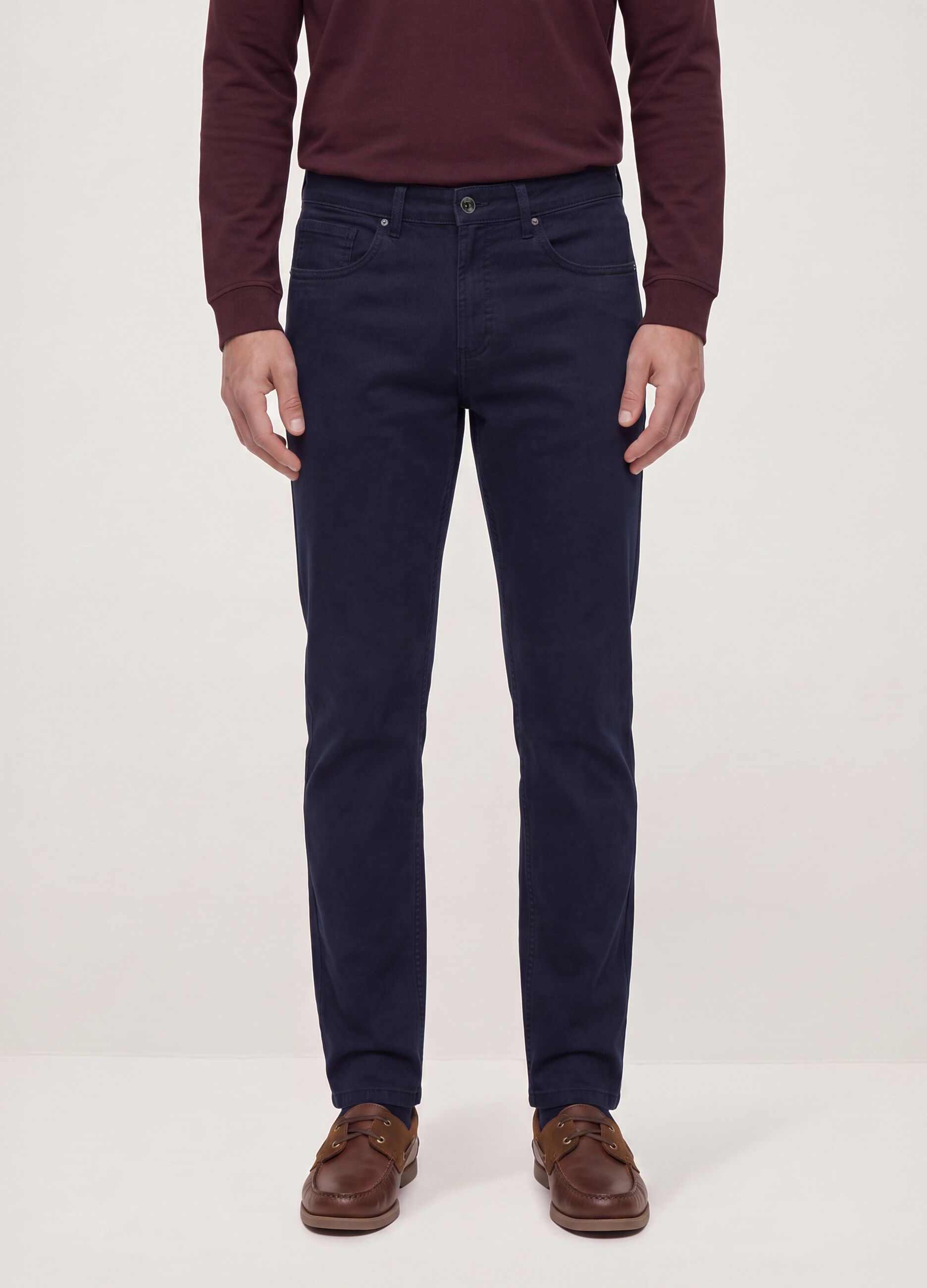 Blue regular-fit stretch cotton twill trousers