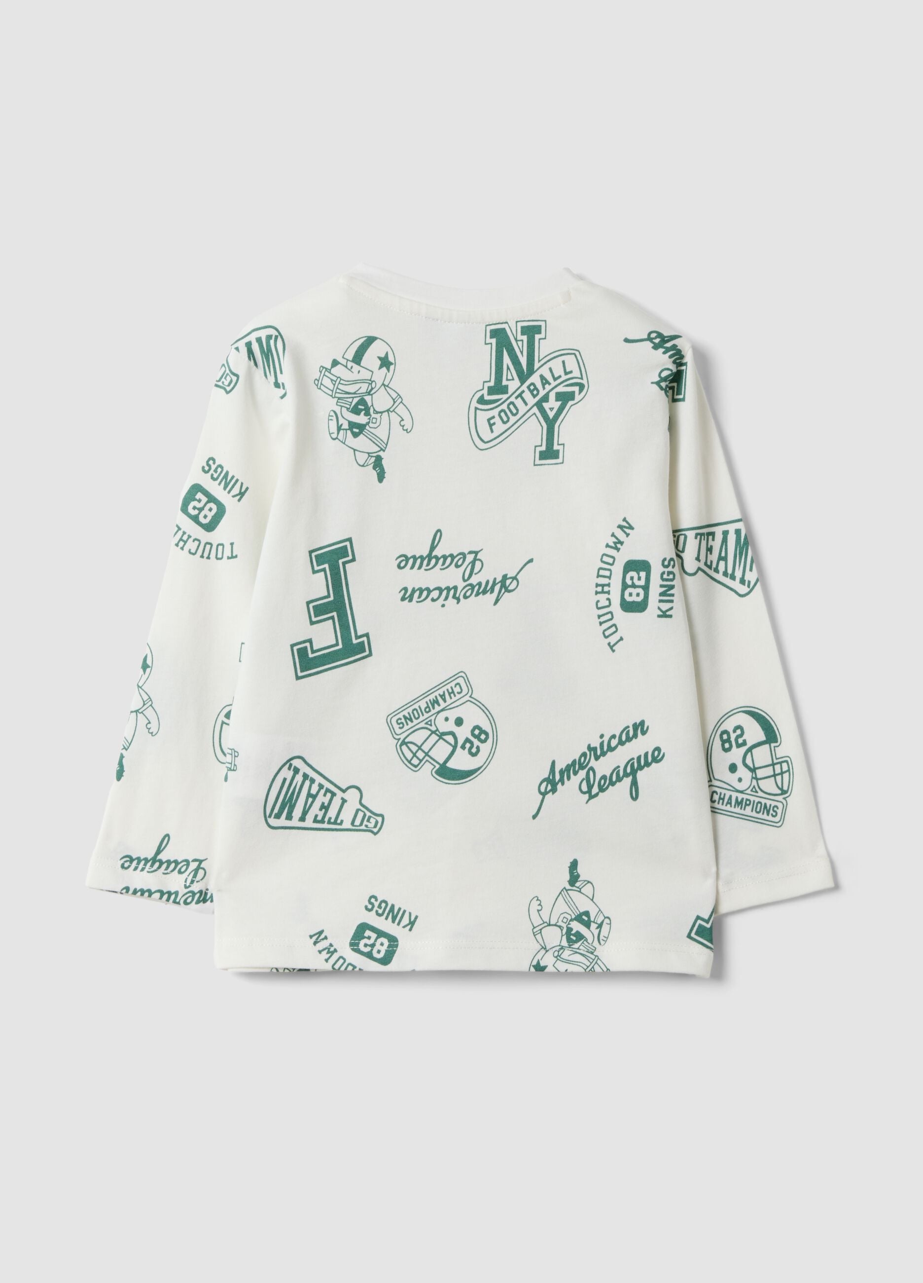 White pure organic cotton T-shirt with all-over print for baby boy