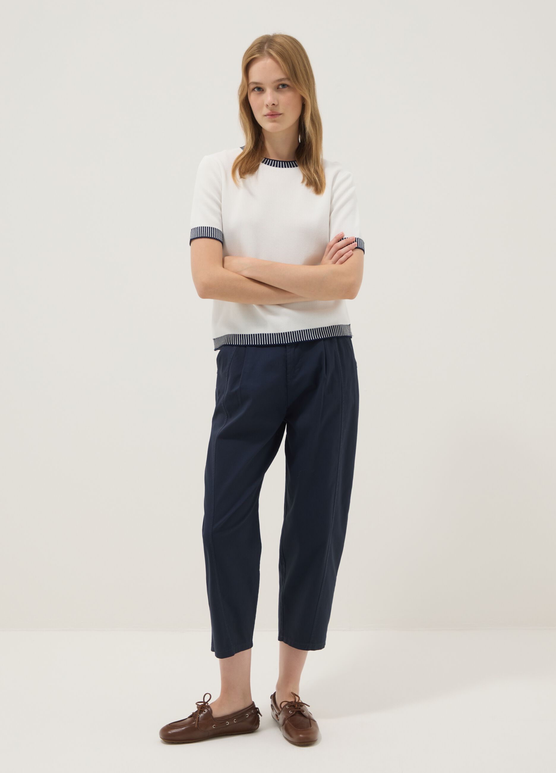 Blue stretch cotton trousers