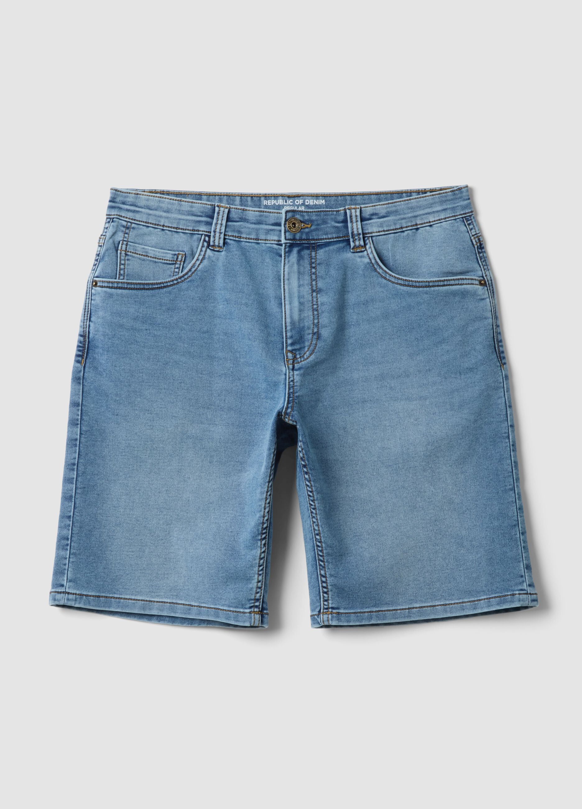 Shorts denim blu in misto cotone elasticizzato regular fit
