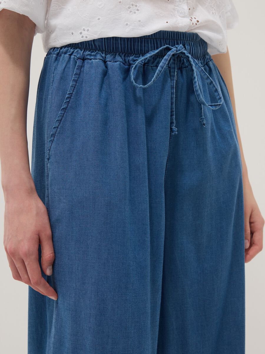 Blue wide-leg pure lyocell trousers, regular fit_3