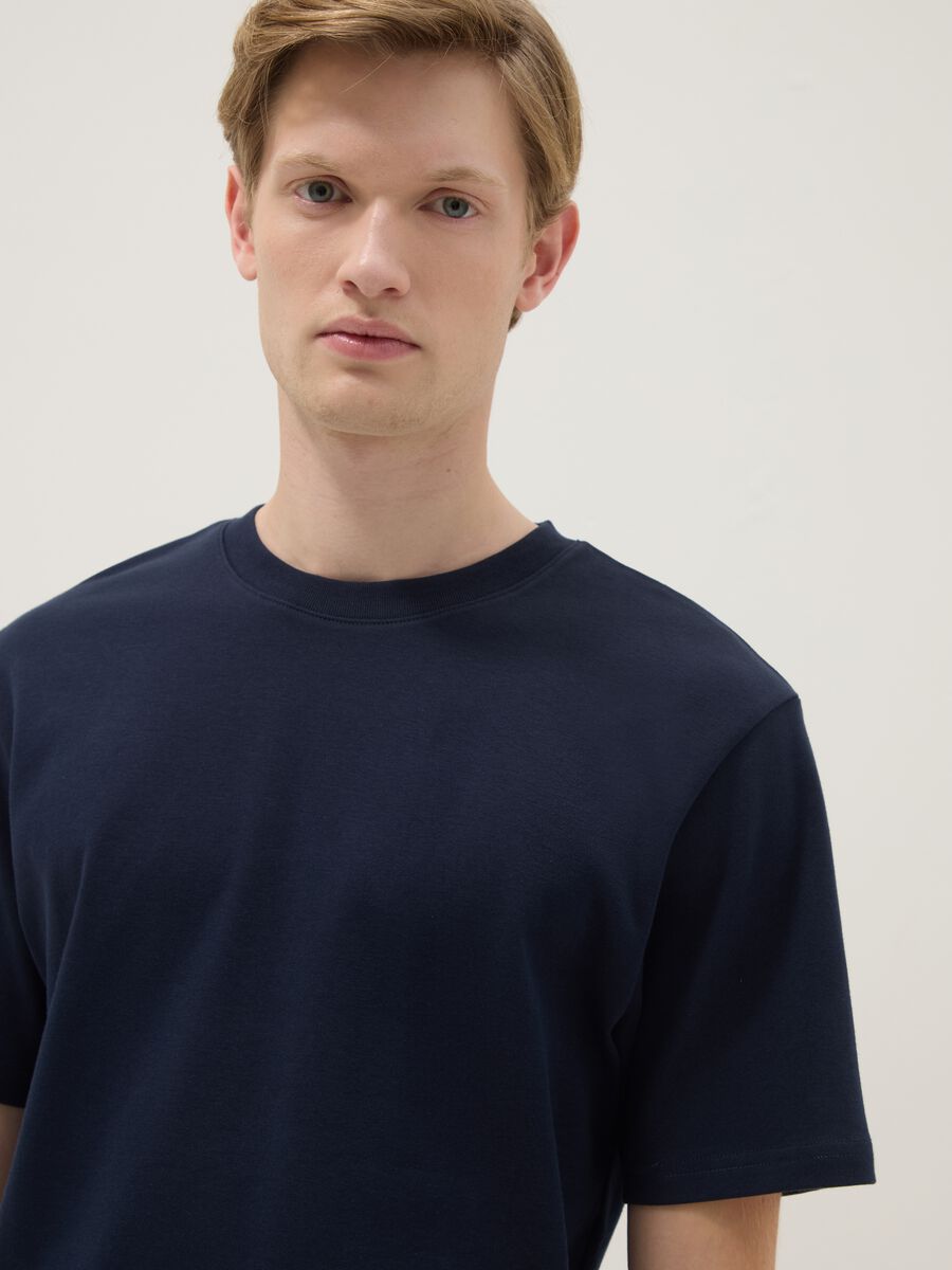 Blue pure cotton short sleeve relaxed fit T-shirt_4