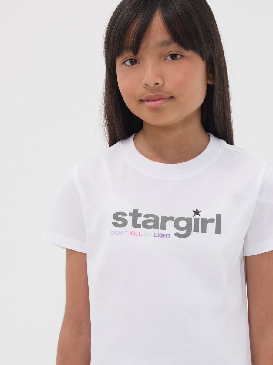 White pure organic cotton T-shirt with &ldquo;Stargirl&rdquo; print for girls_1