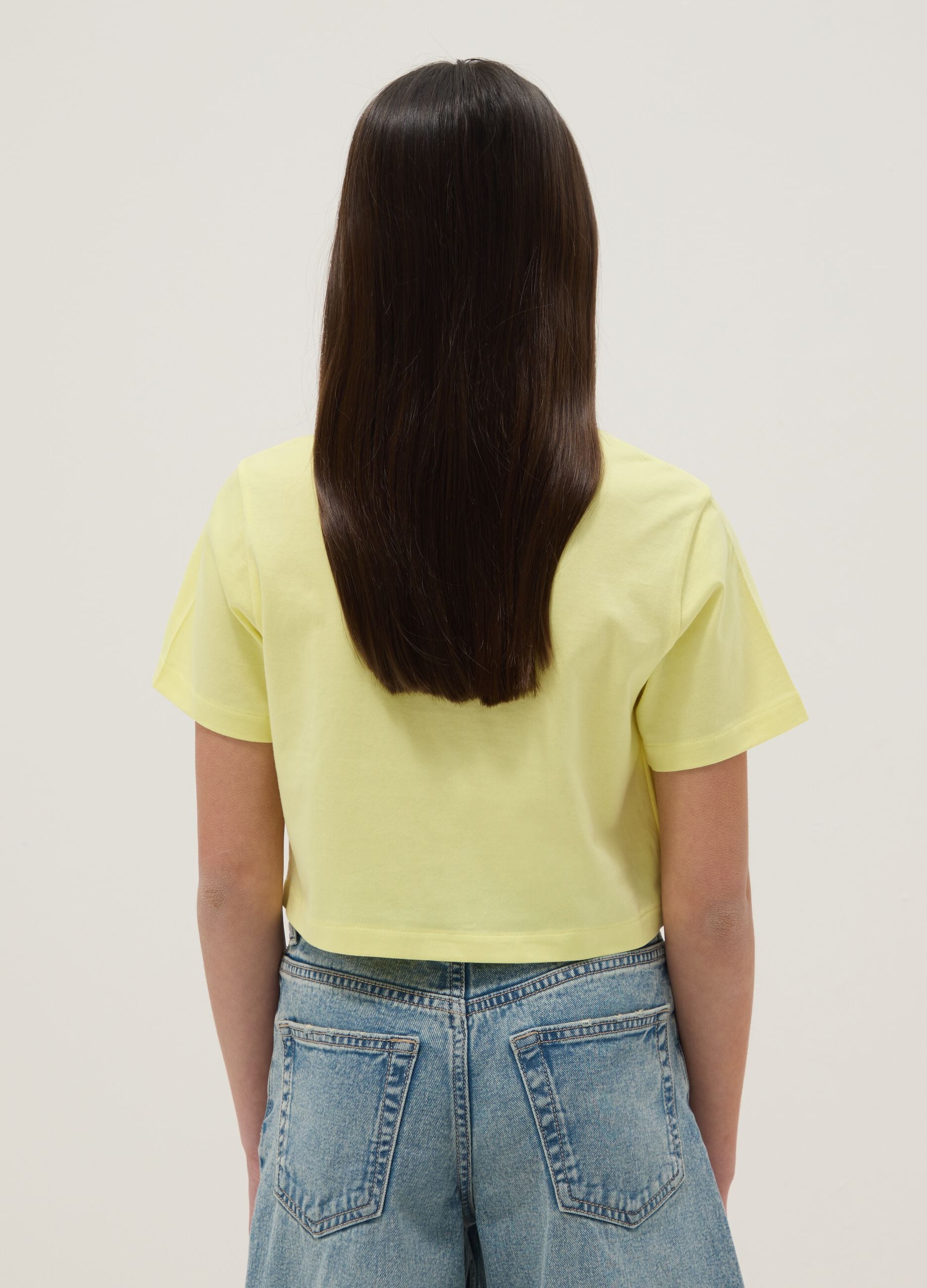 Yellow pure cotton boxy fit girl's T-shirt