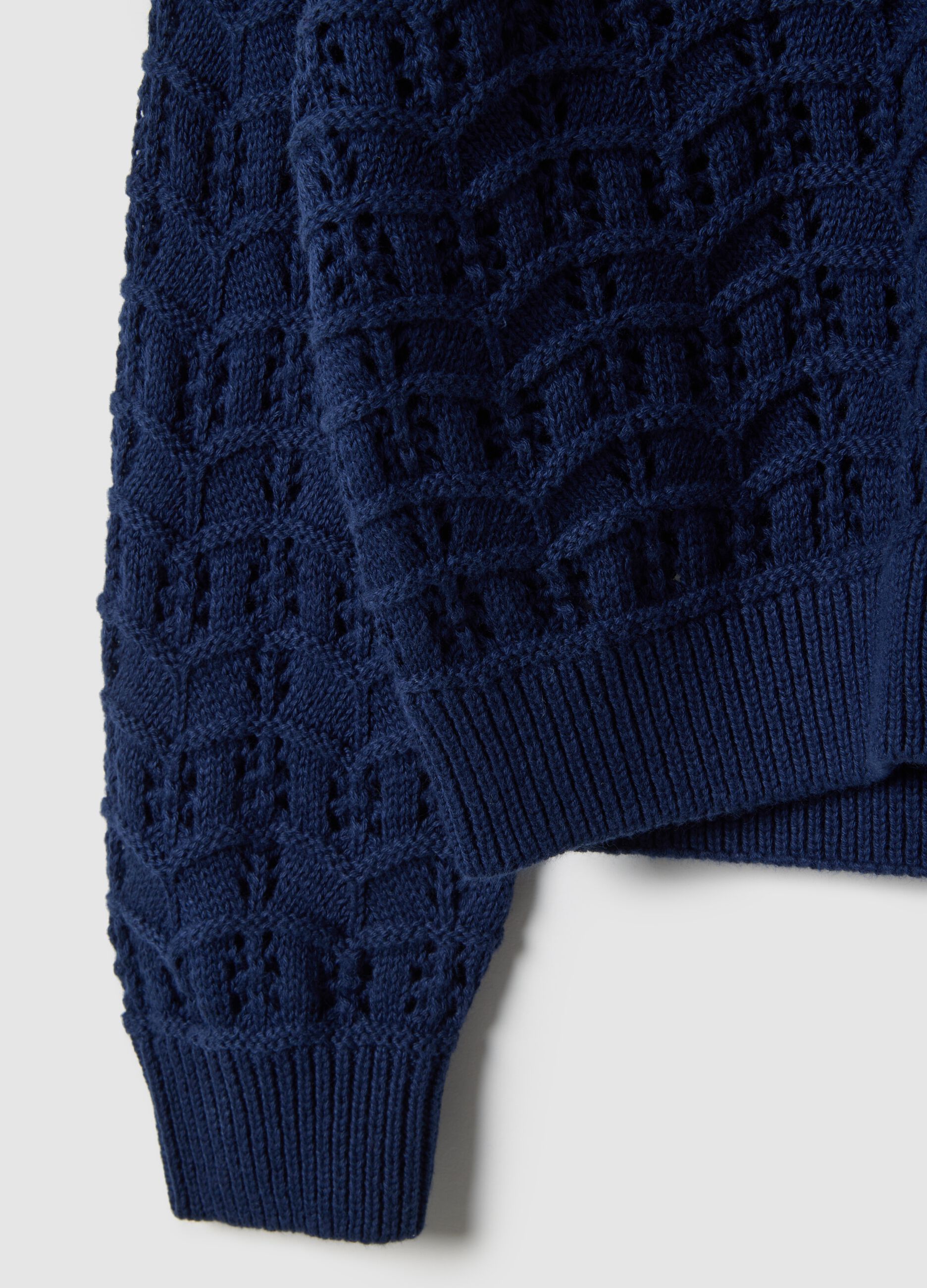 Girls' blue pure cotton cardigan with regular fit knit texture