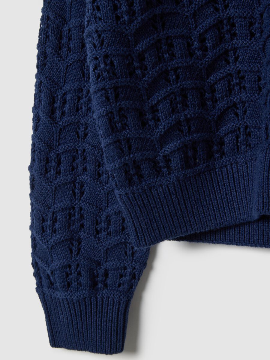 Girls' blue pure cotton cardigan with regular fit knit texture_3