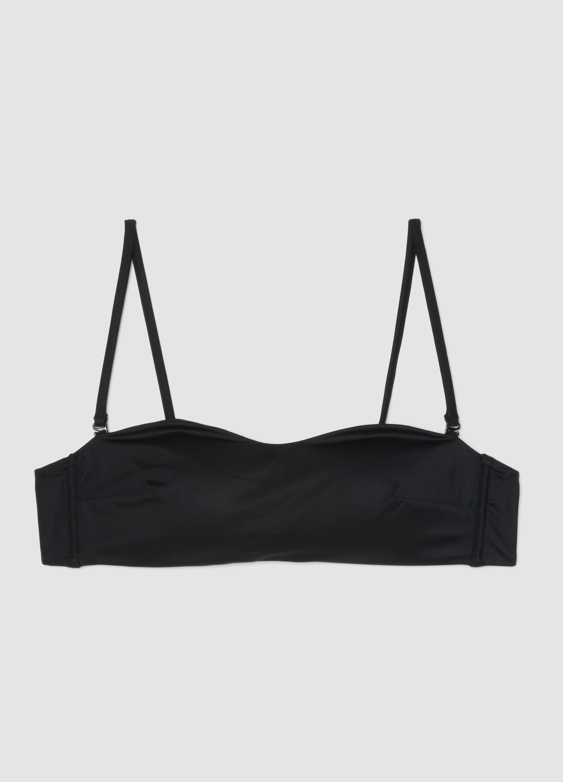 Black bandeau bikini top in stretch fabric with padding