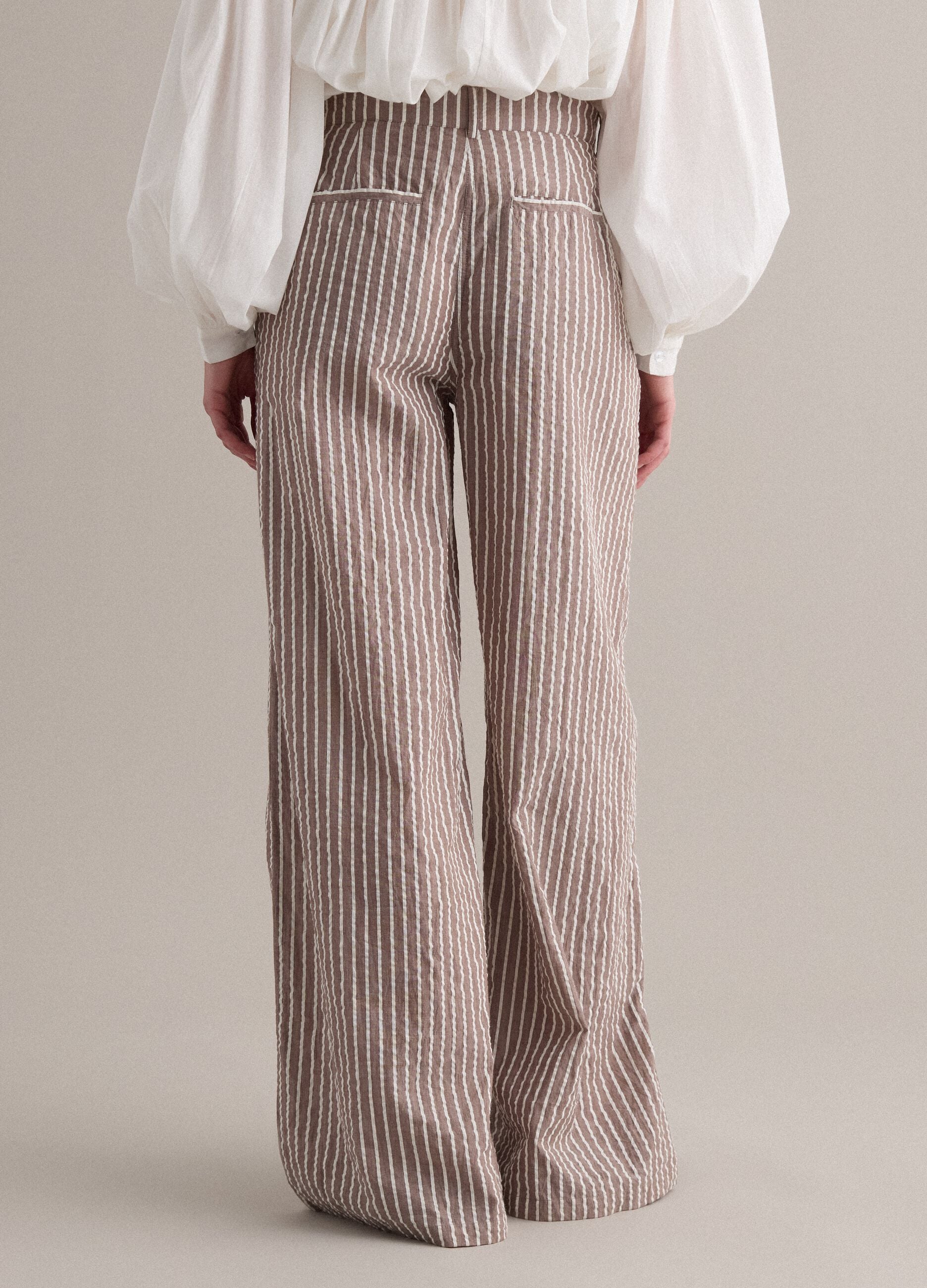 Pure cotton wide-leg chino trousers with multicolour stripes