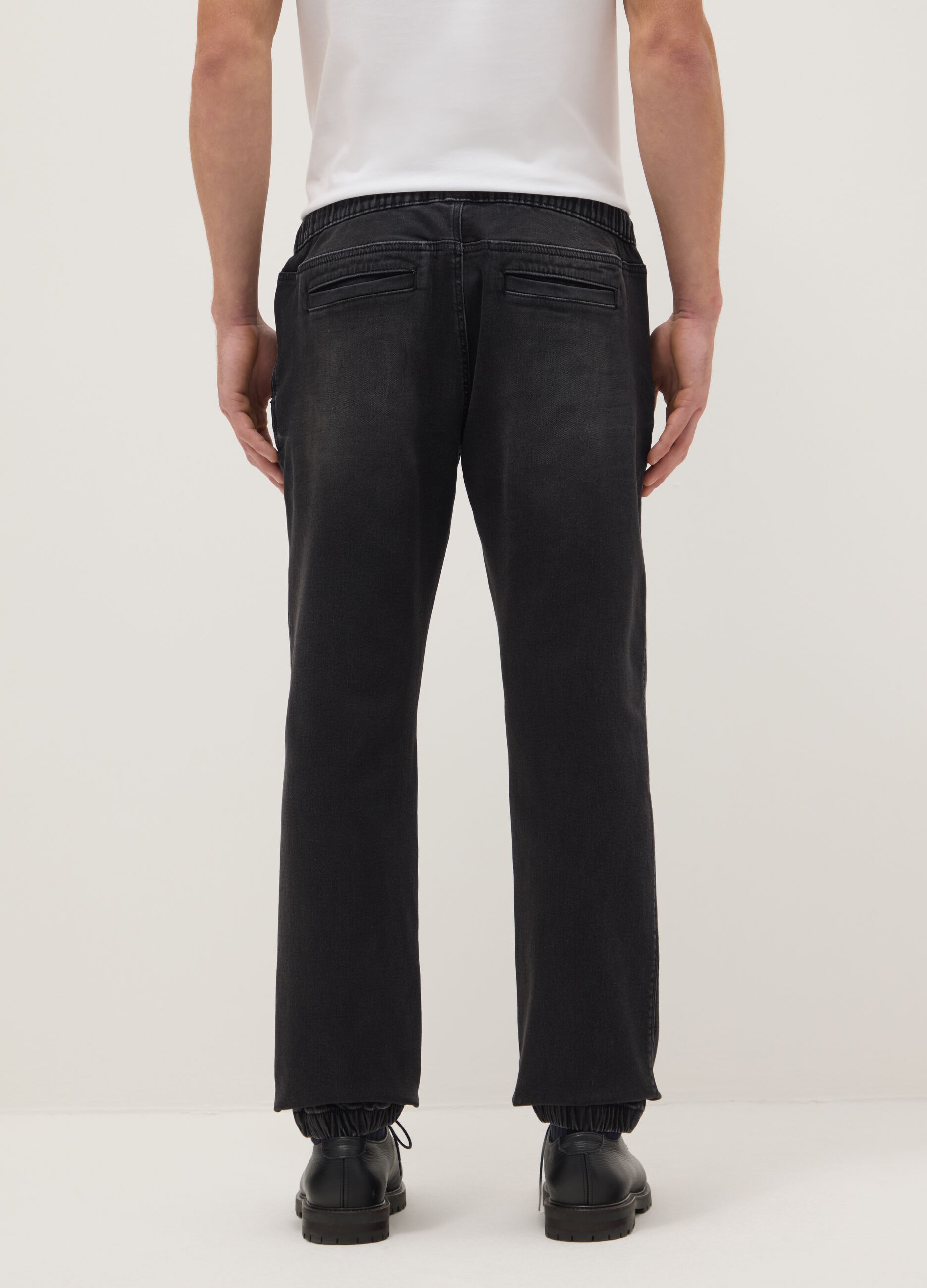 Regular fit black denim jeans with elastic waistband