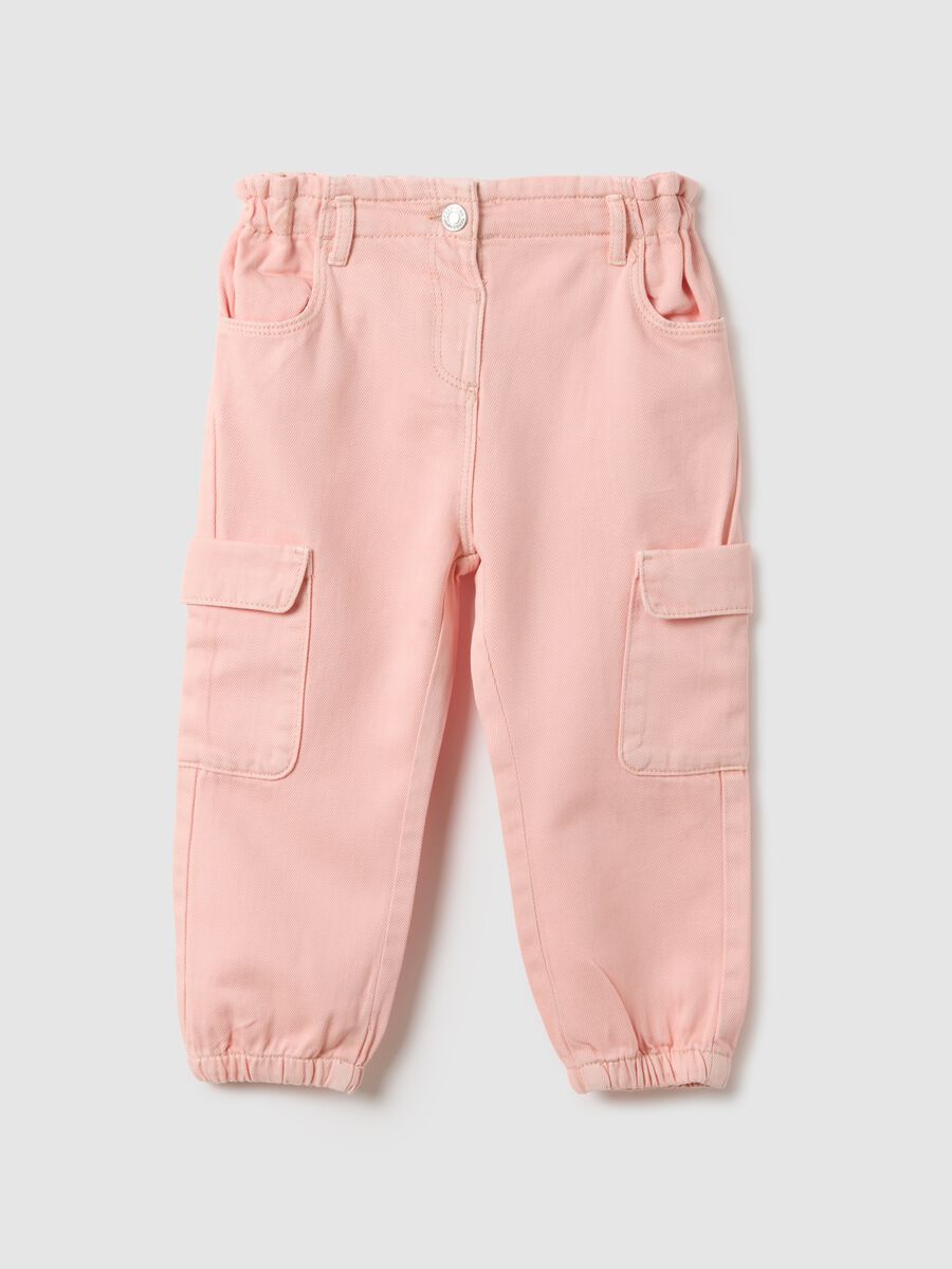 Girls' baggy cargo trousers in pure pink cotton_0