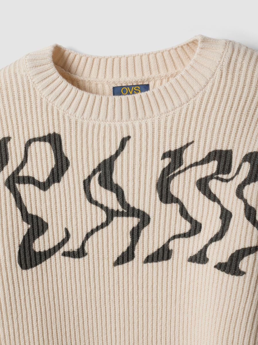 Maglia over beige in misto cotone con girocollo a costine per ragazzo_5