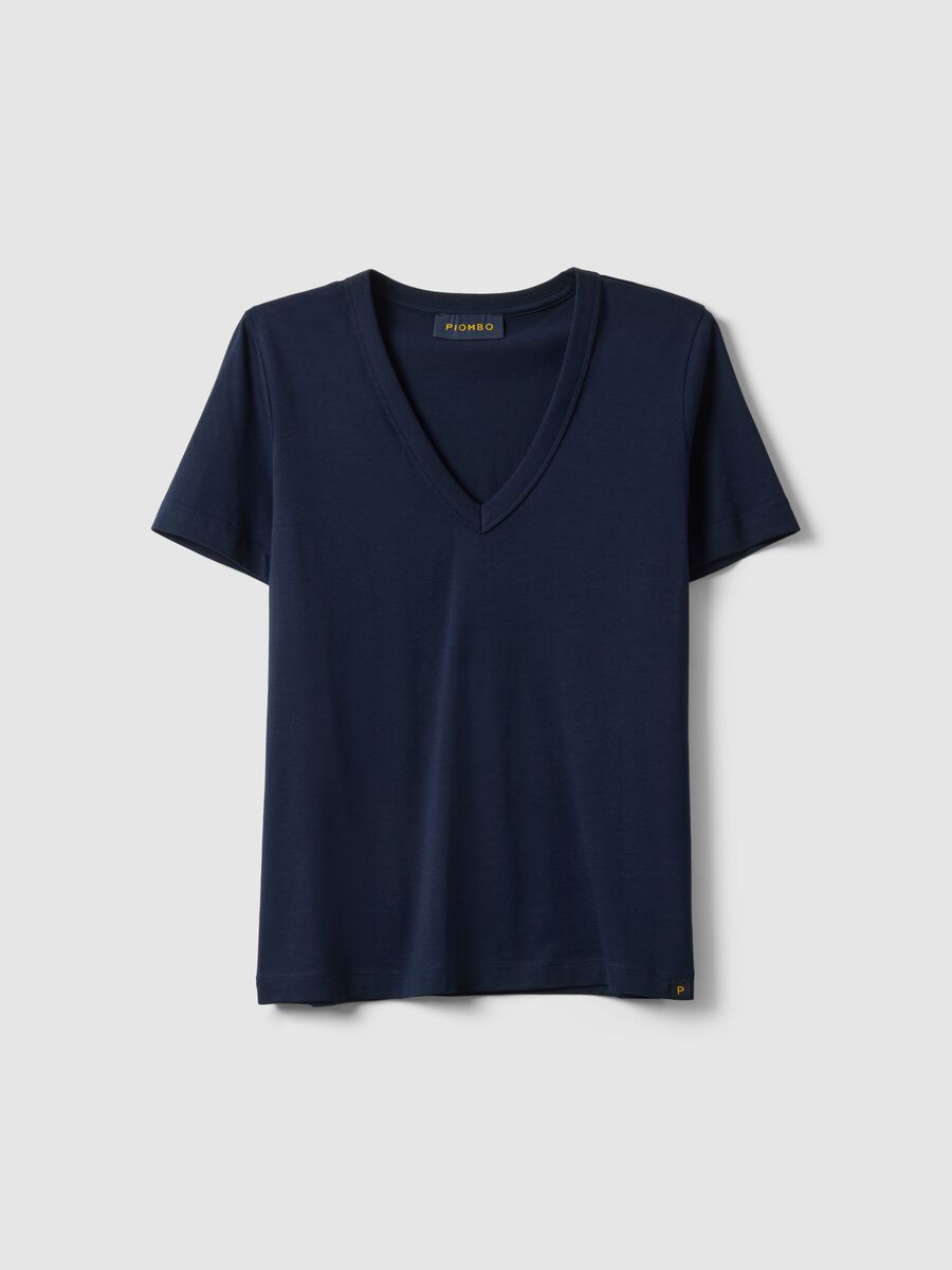 Deep V Regular Fit Blue Pure Cotton T-shirt_0