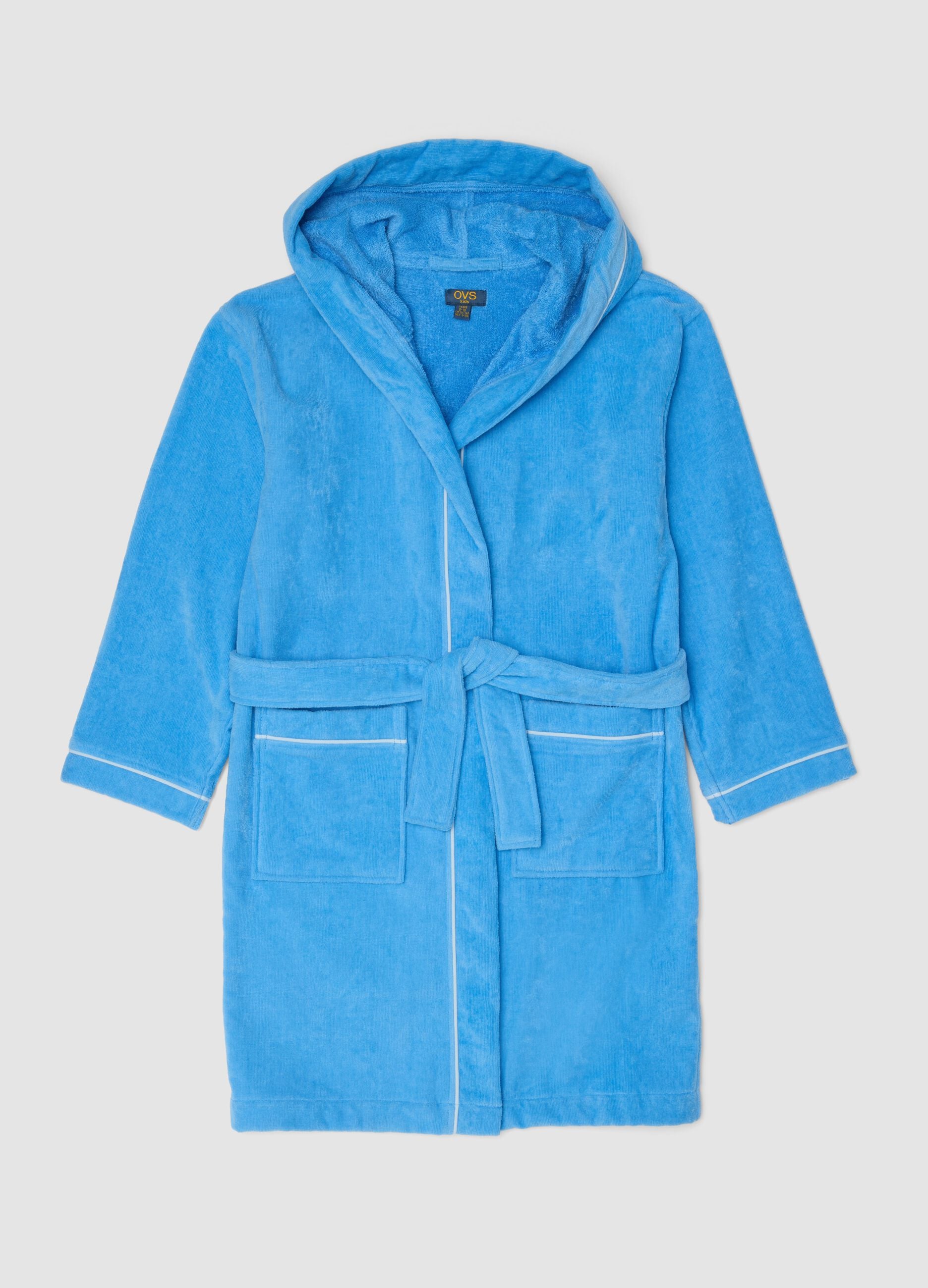 Blue organic cotton hooded bathrobe for boys