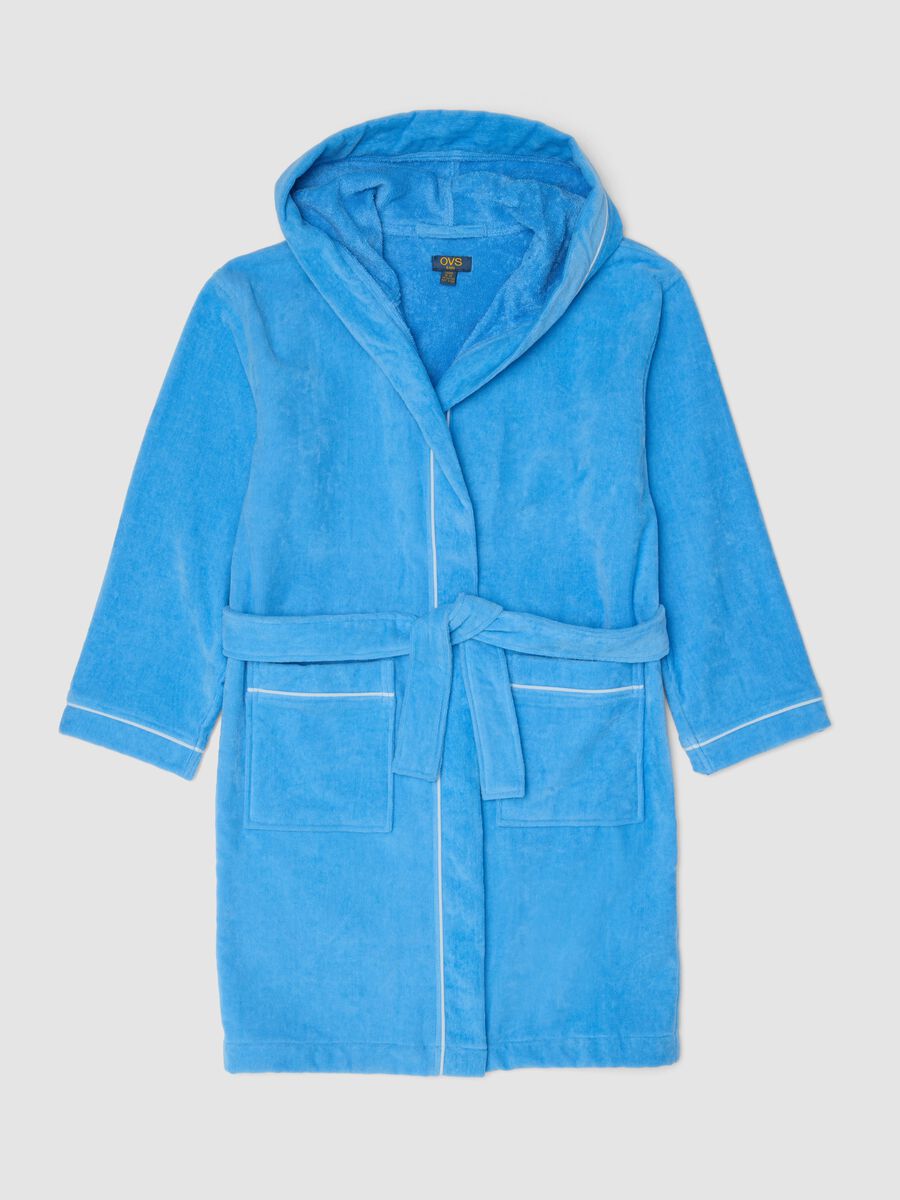 Blue organic cotton hooded bathrobe for boys_0