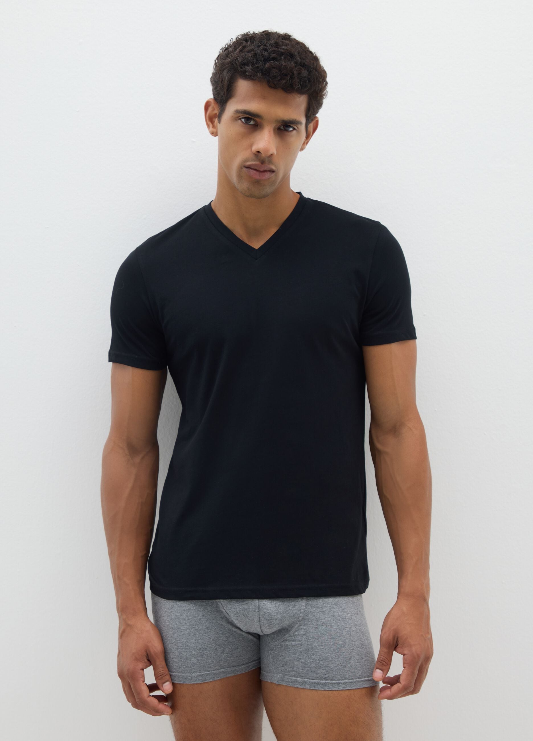 Black pure organic cotton V-neck T-shirt