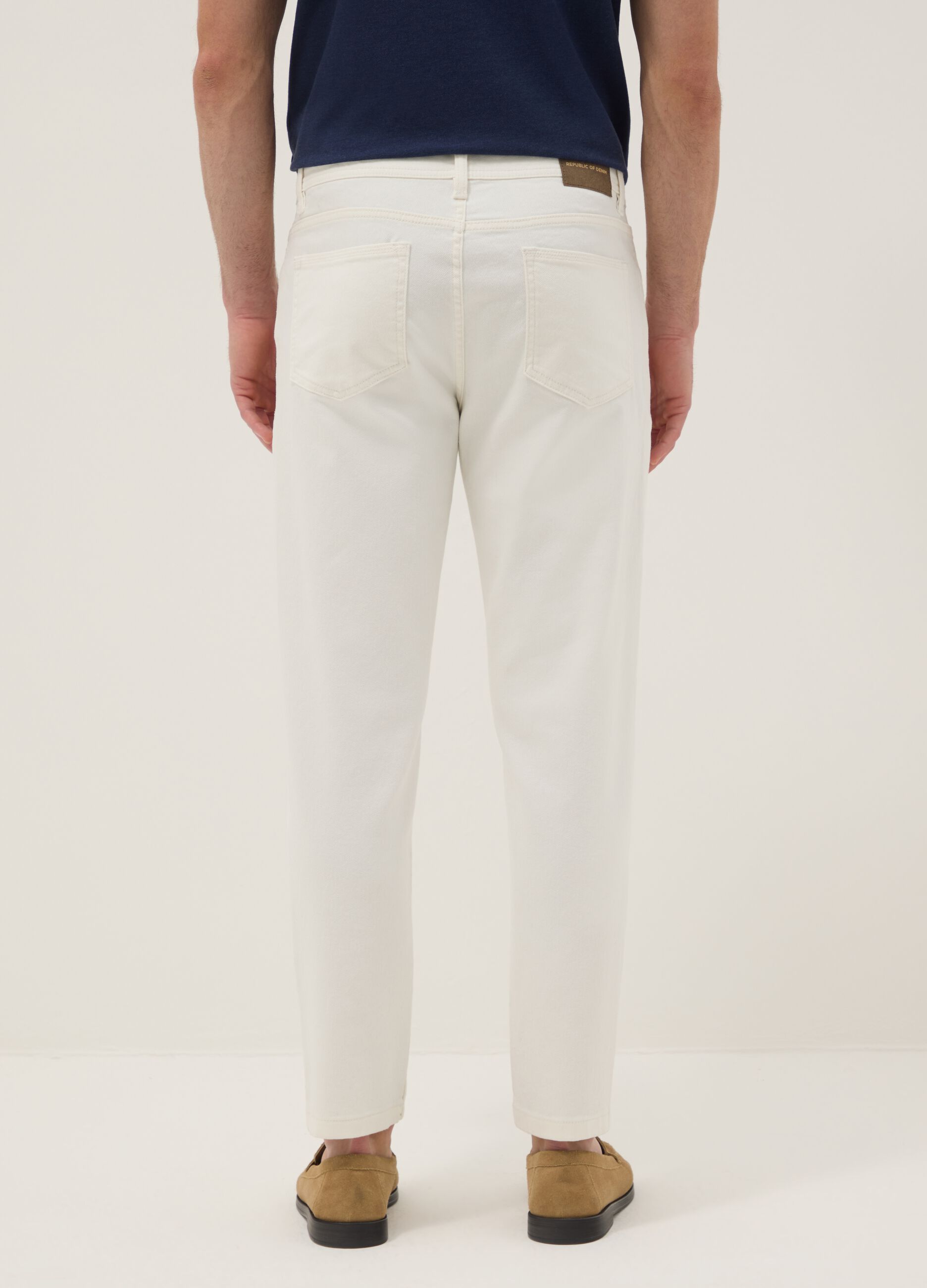 Relaxed fit white stretch cotton denim jeans