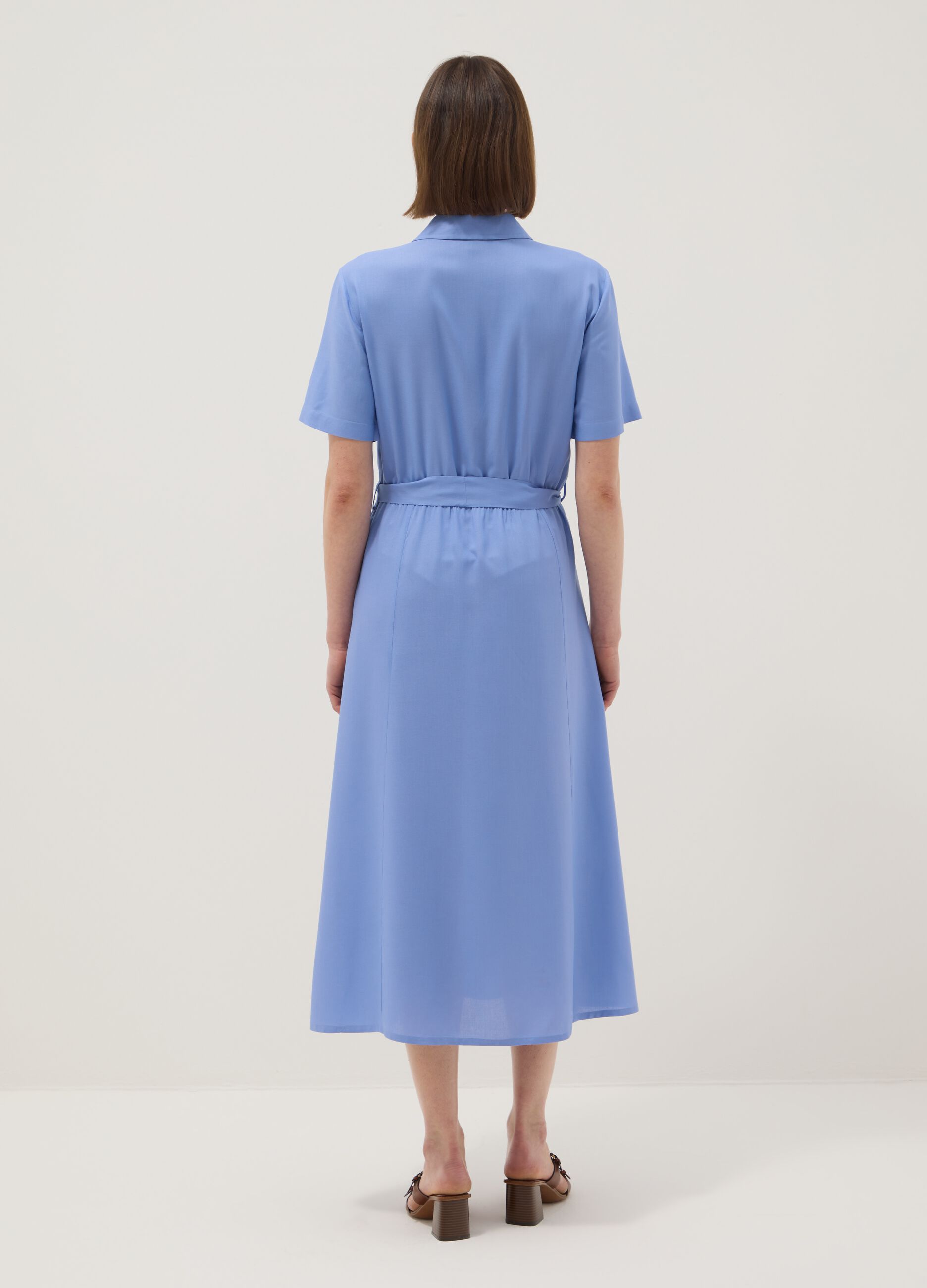 Blue pure viscose dress with regular fit and belt