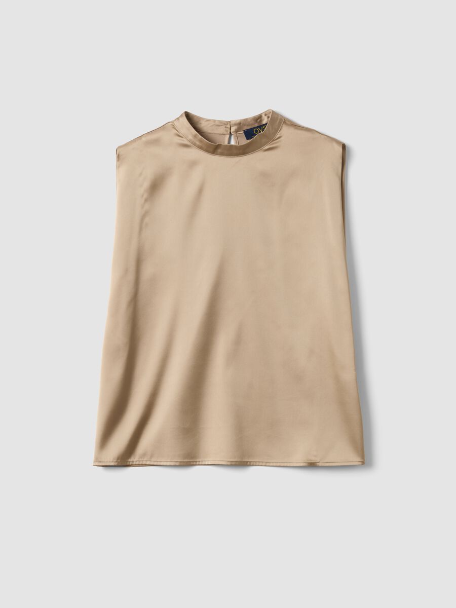 Beige stretch fabric high-neck top_4