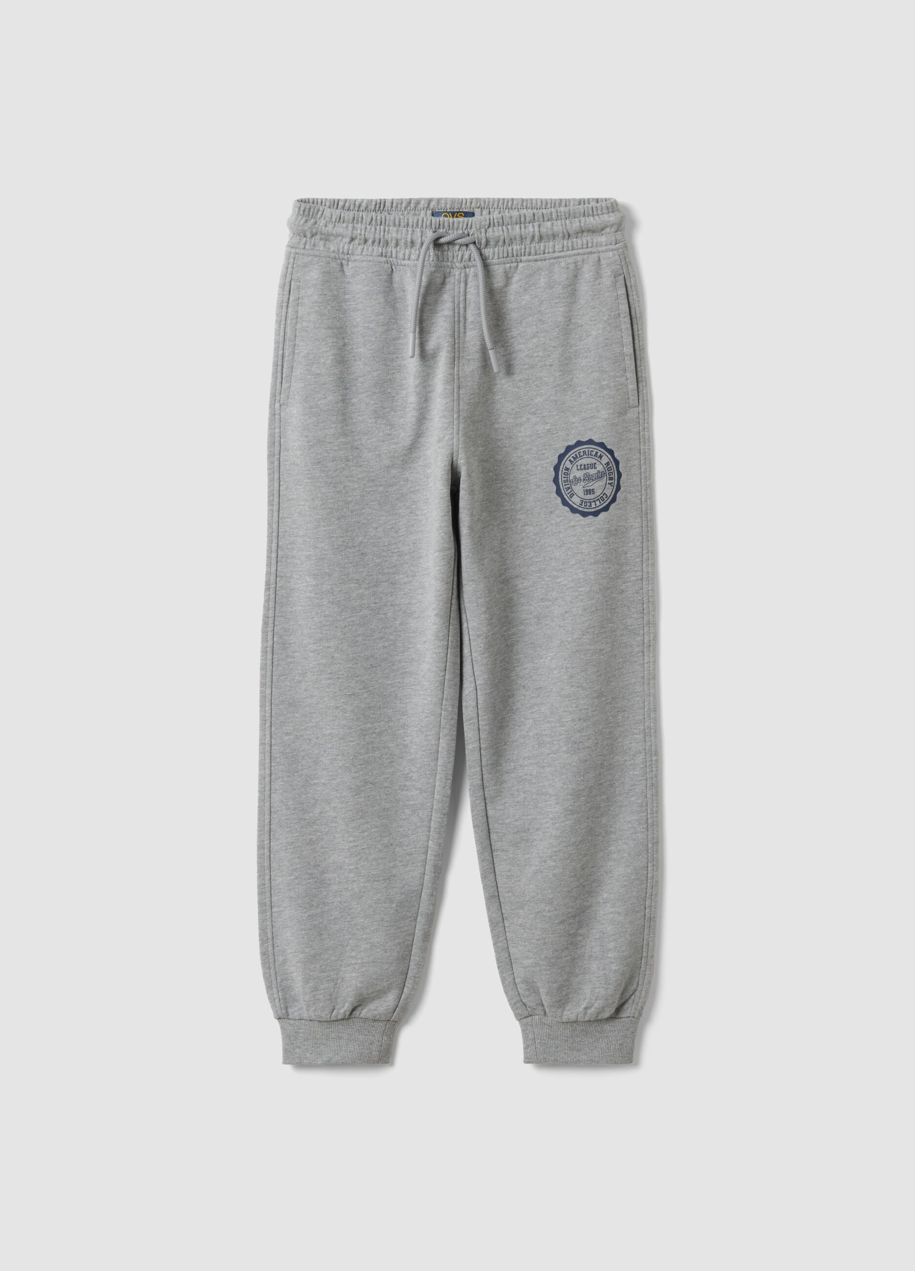 Grey cotton and viscose blend joggers with contrast print for boys