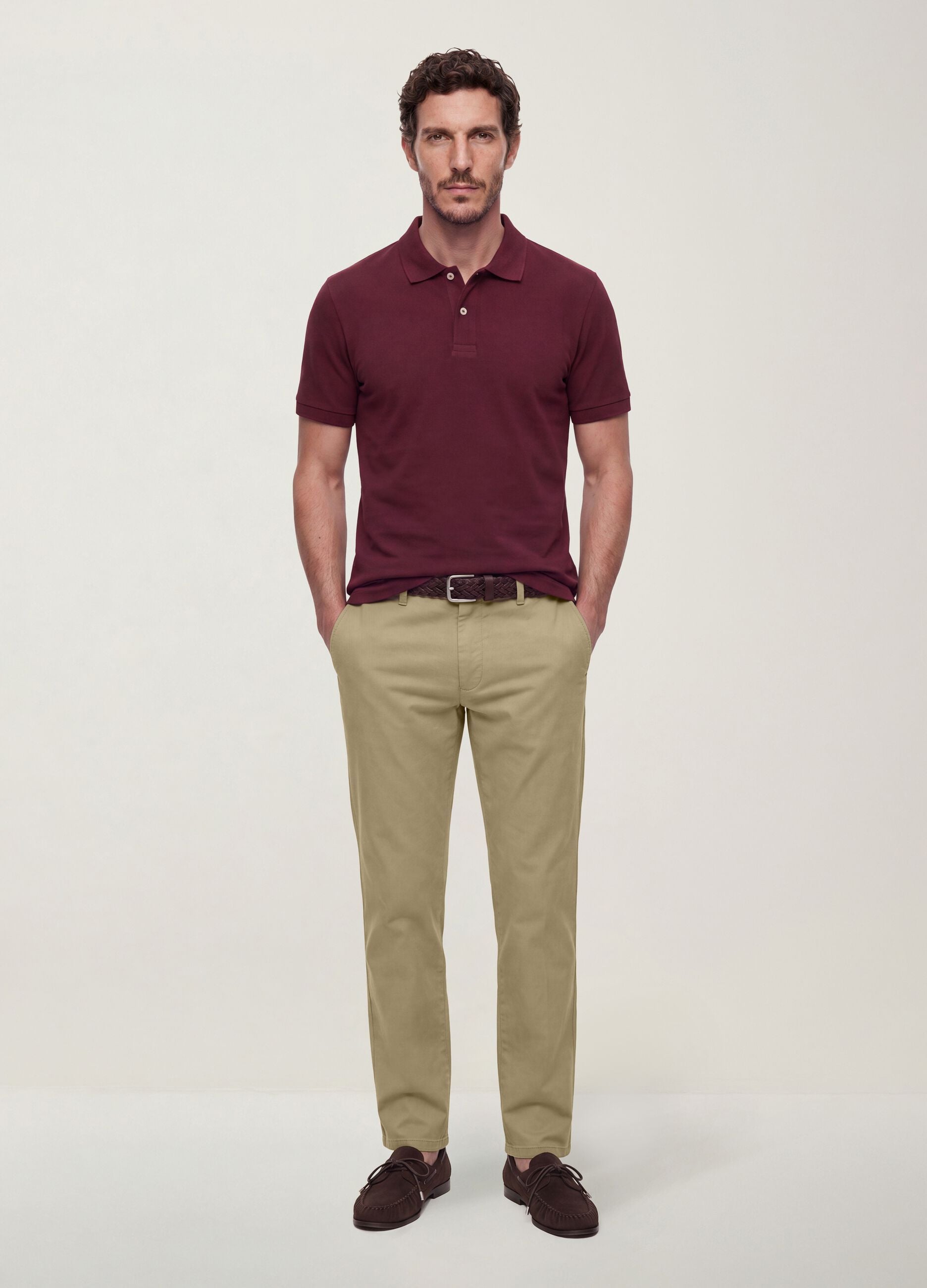Red pure cotton piqu&eacute; polo shirt with classic collar, regular fit