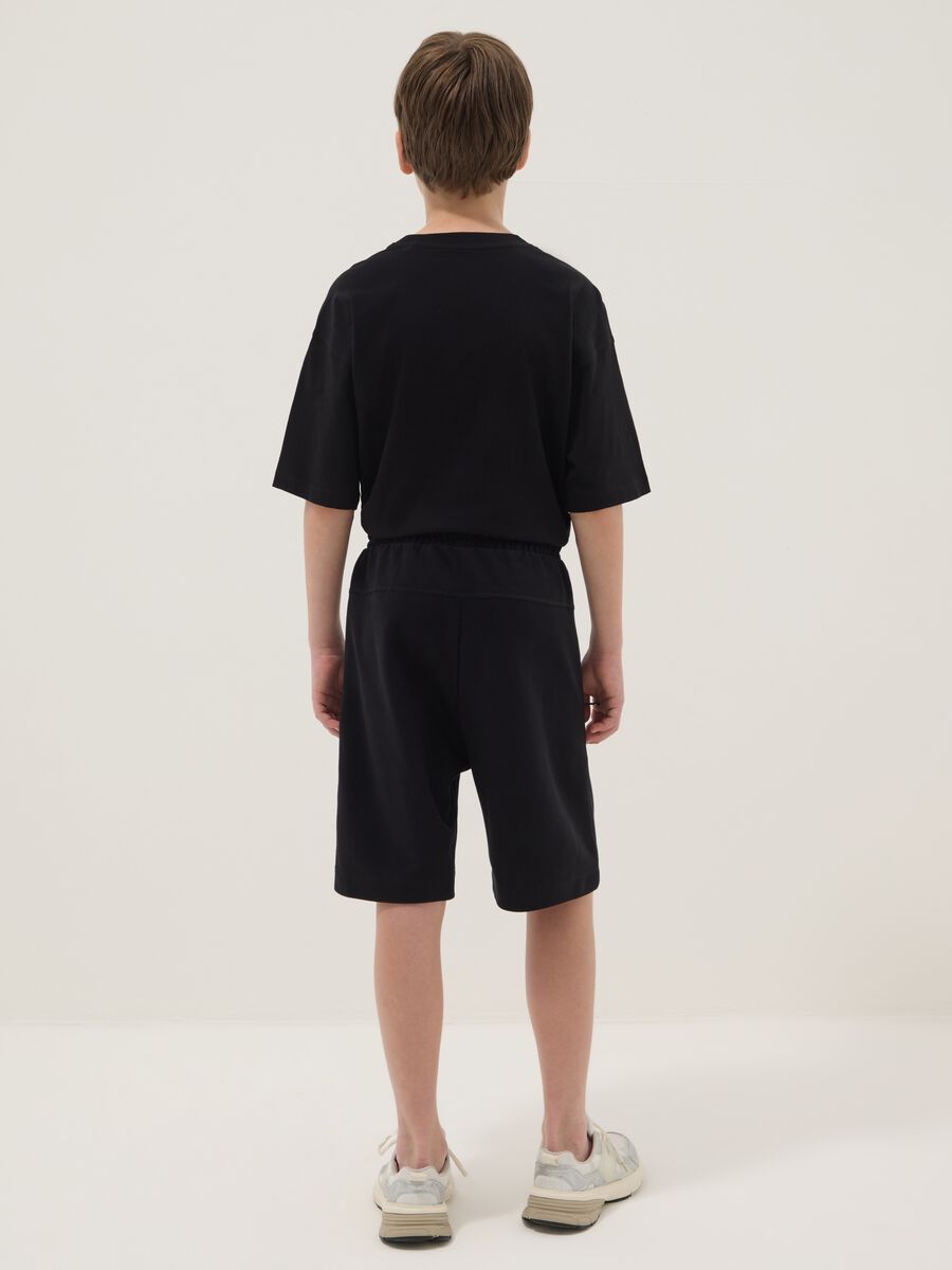 Black cotton-blend shorts with elasticated waist_1